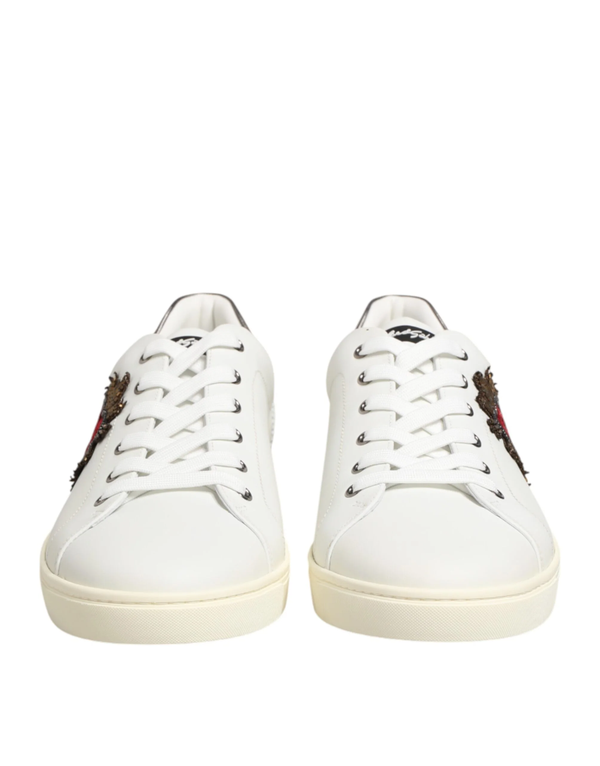 Dolce & Gabbana White Leather Heart Embellished Sneakers - Image 3