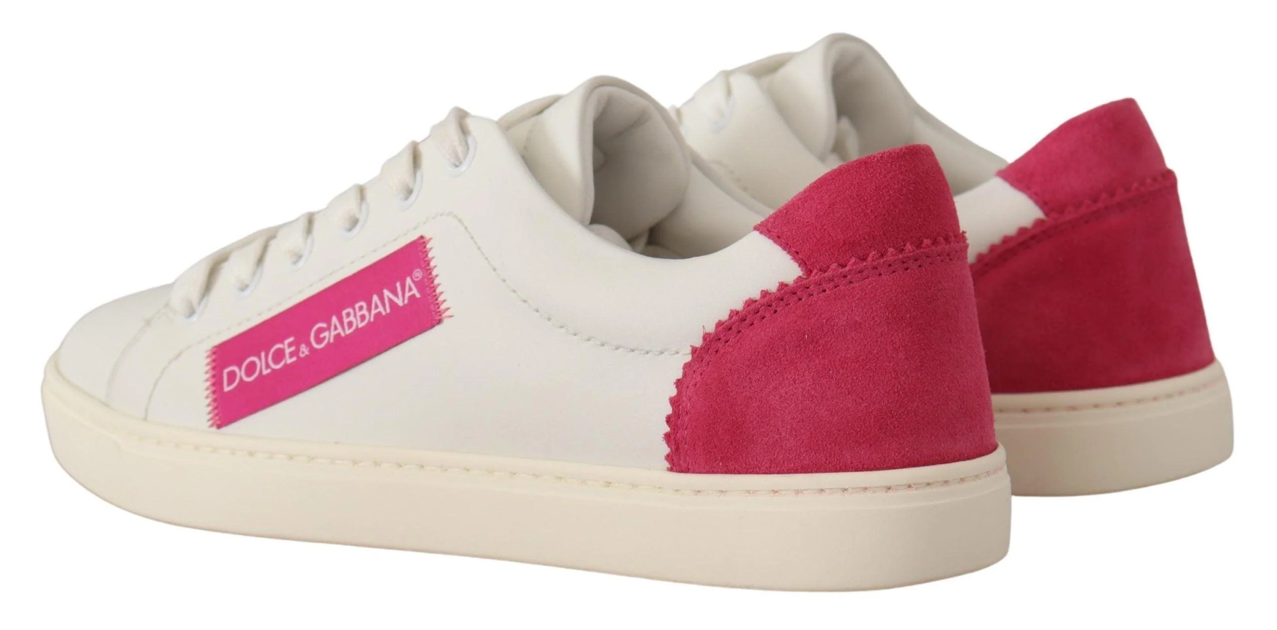 Dolce & Gabbana White Pink Leather Low Top Sneakers Womens Shoes - Image 3