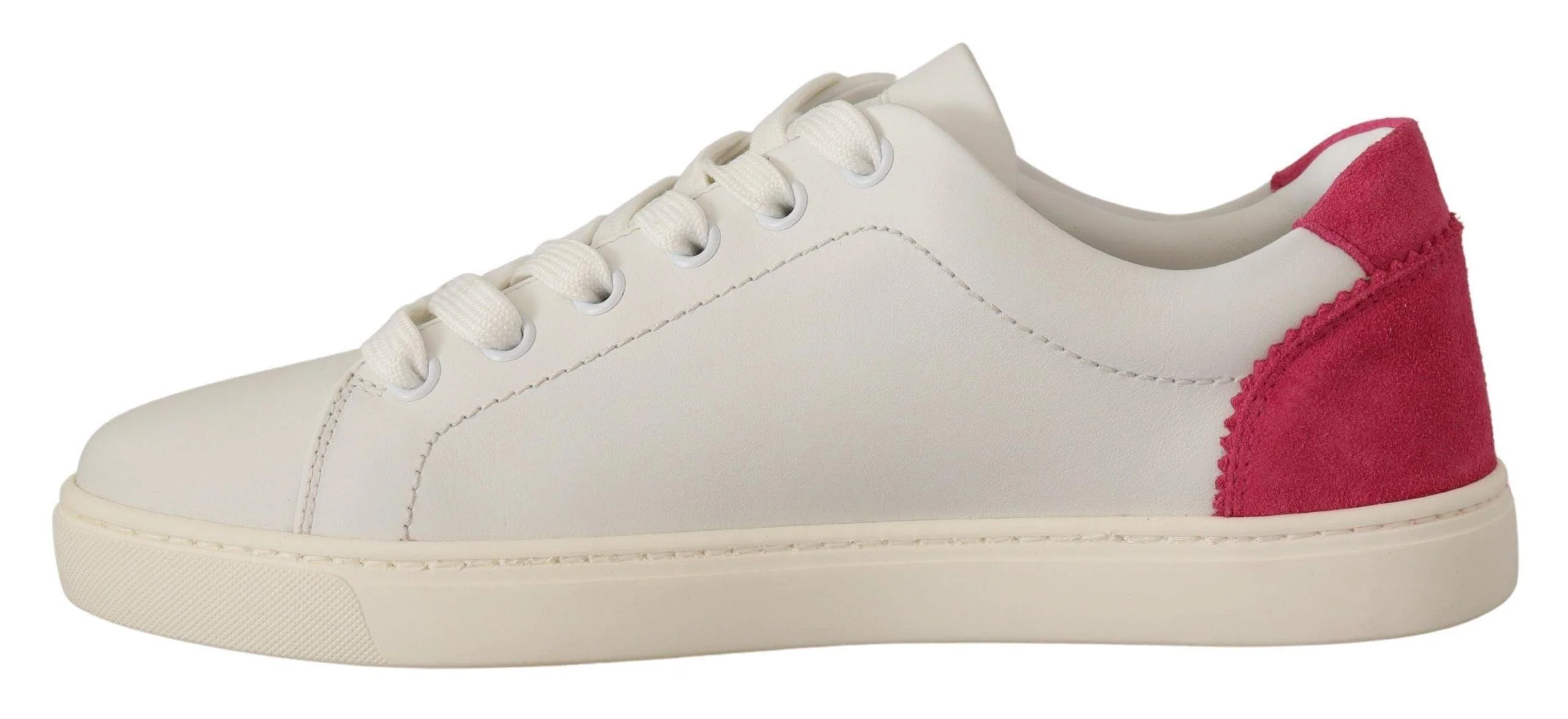 Dolce & Gabbana White Pink Leather Low Top Sneakers Womens Shoes - Image 4