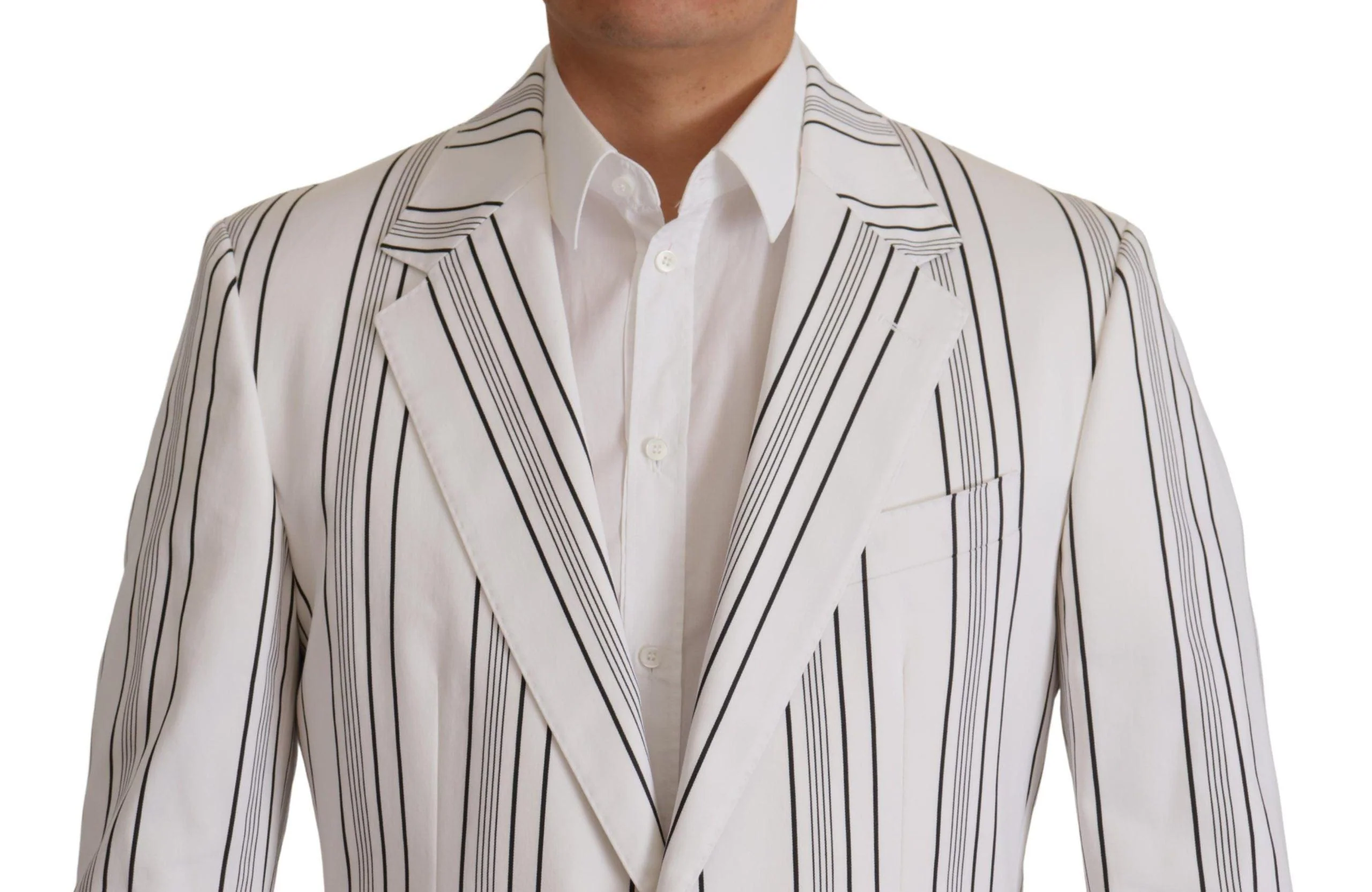 Dolce & Gabbana White Stripes Cotton Single Breasted Blazer - Image 2