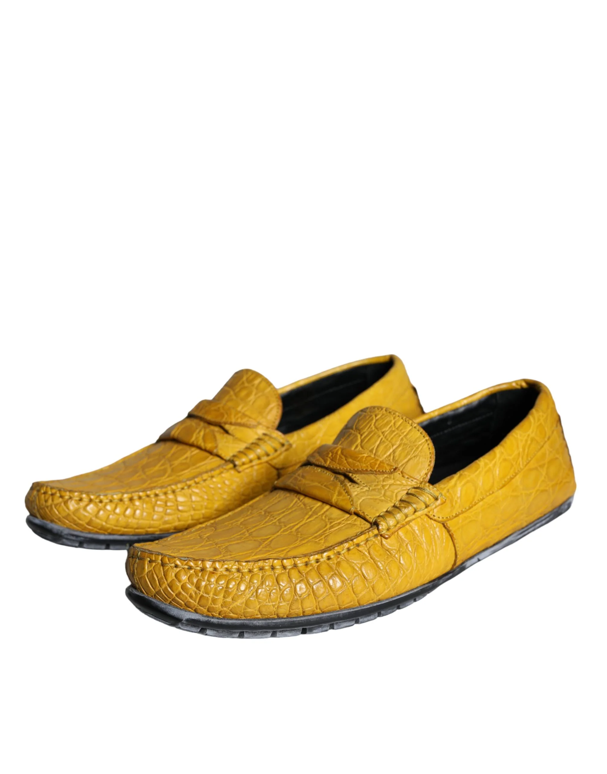 Dolce & Gabbana Yellow Leather Slip Mocassin Loafers Shoes - Image 3