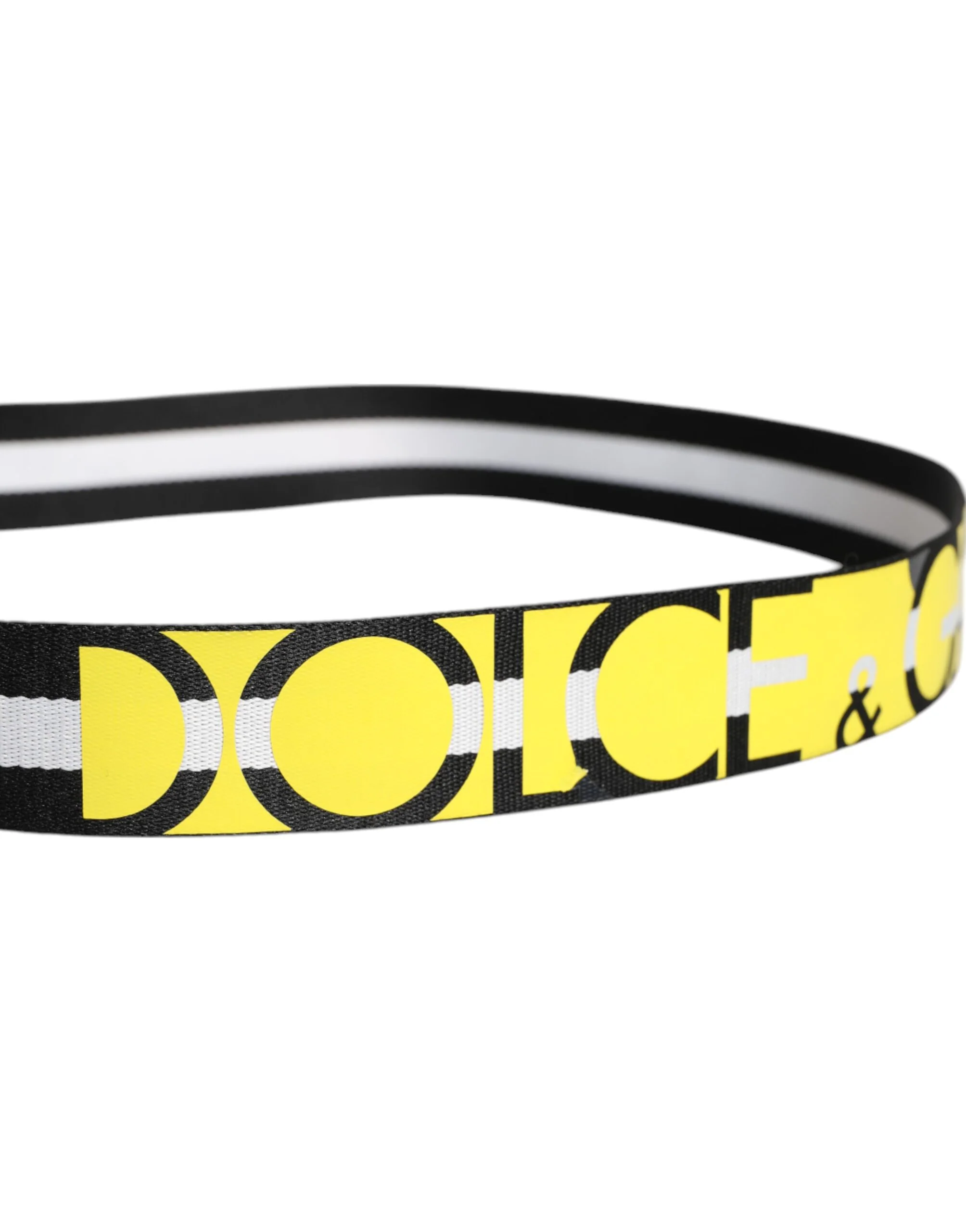 Dolce & Gabbana Yellow Logo Lettering Striped Nylon Belt - Image 3