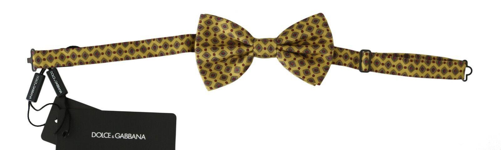 Dolce & Gabbana Yellow Pattern Silk Adjustable Neck Tie - Image 2