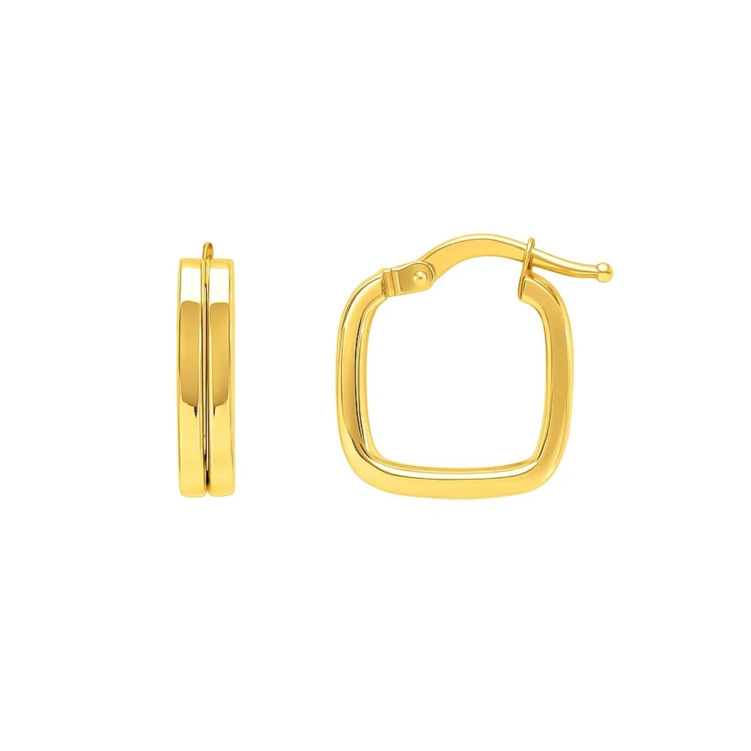 Double Square Tube Hoop Earrings in 14K Yellow Gold - Image 2