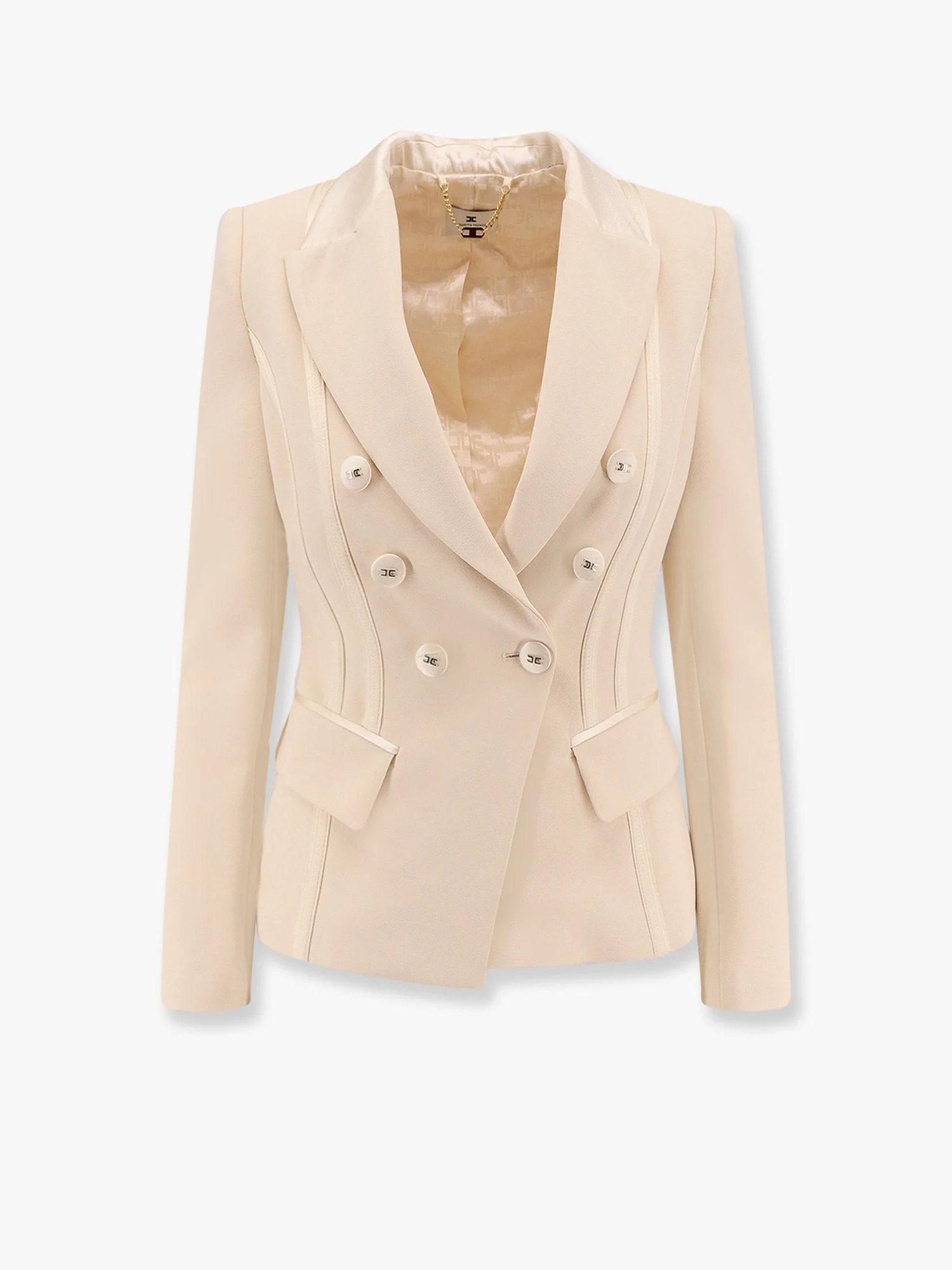 Elisabetta Franchi Essentials Blazer With Shoulder Pads And Covered Buttons - Image 4