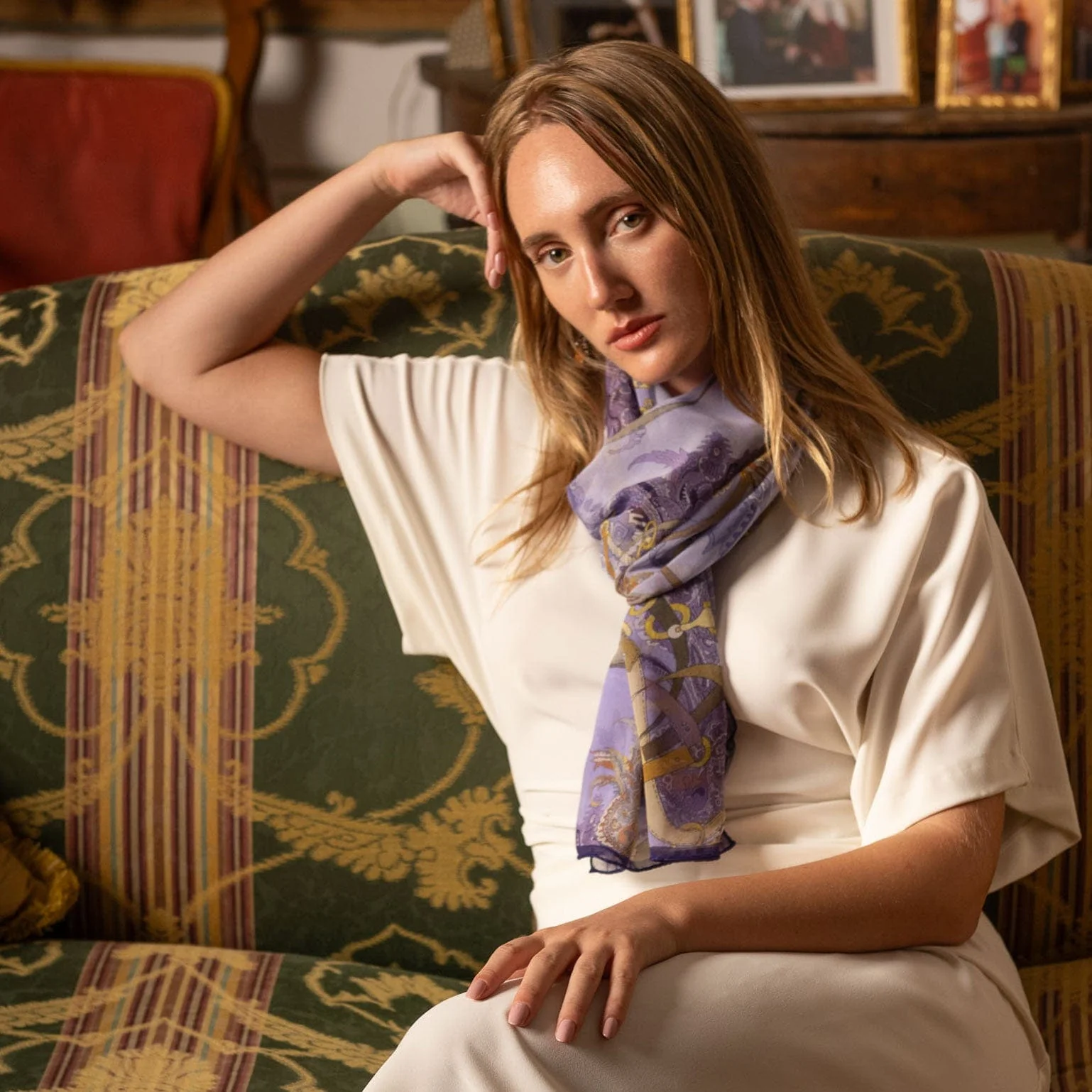 Elizabetta Alessandra Long Sheer Silk Scarf In Purple - Image 2