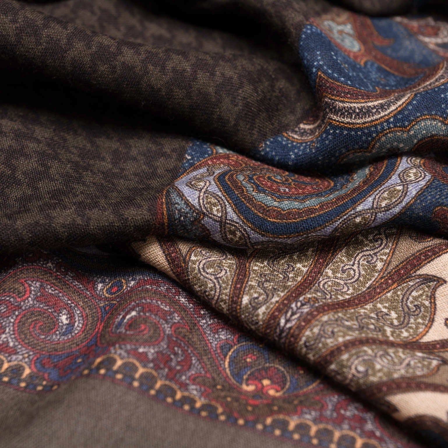 Elizabetta Aosta Wool Scarf in Burgundy, Blue & Brown - Image 4