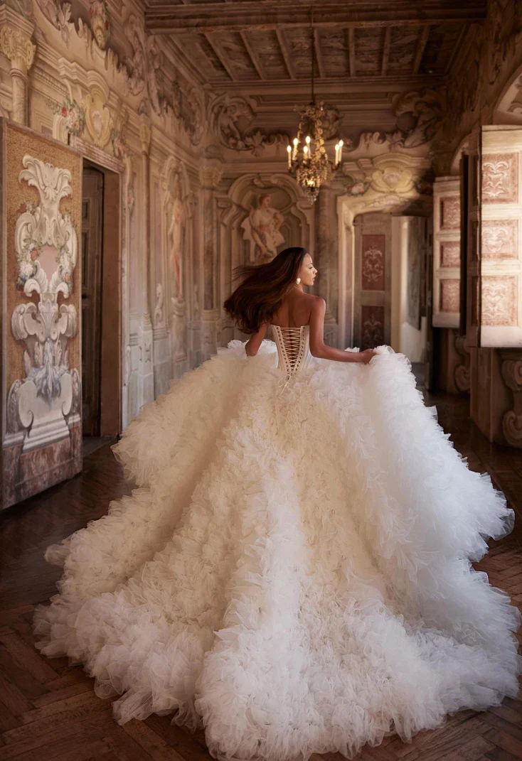 Elizara Strapless Corset Ball Gown Wedding Dress with Textured Tulle Skirt - Image 3