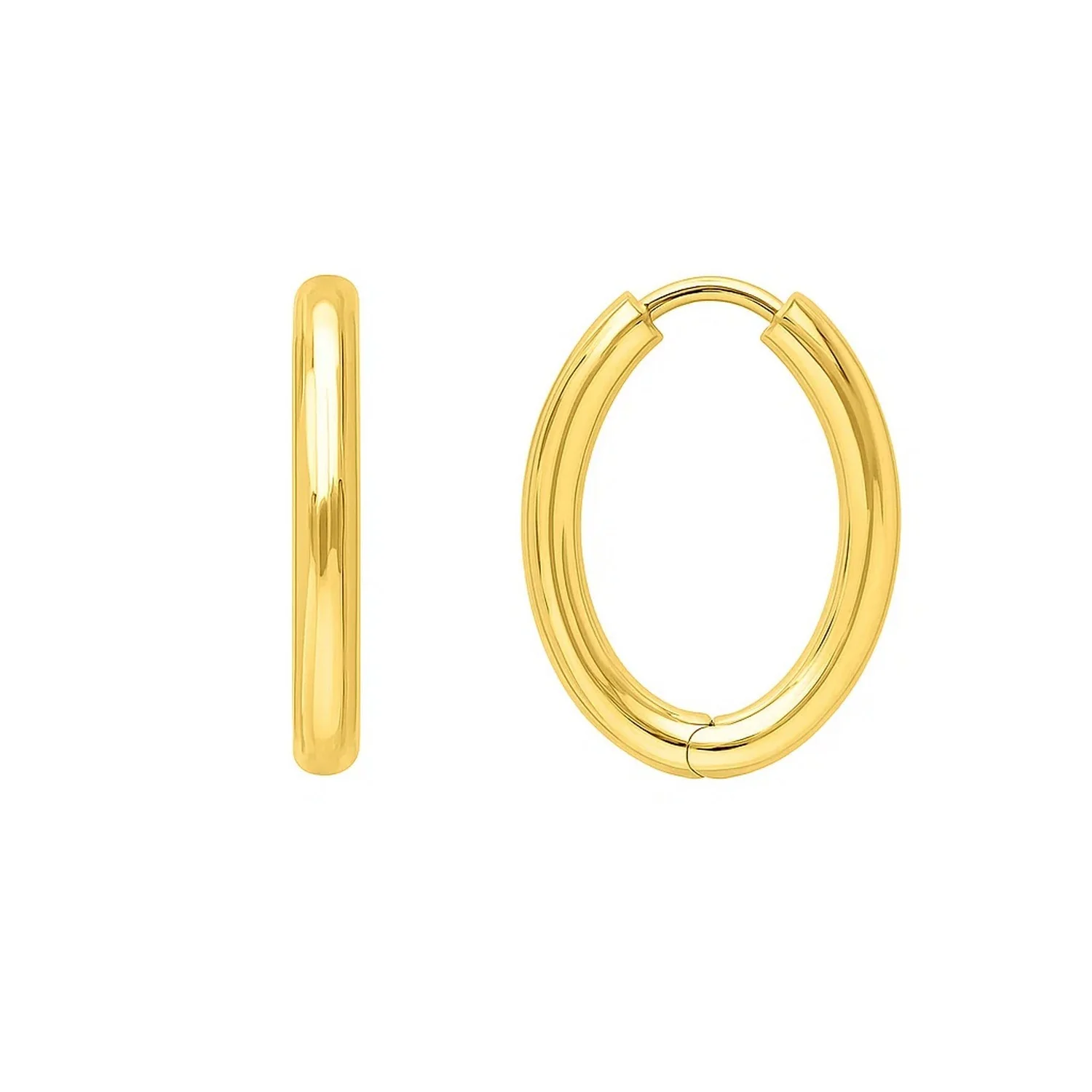 Endless Engraved Oval Hoop Earrings in 14K Yellow Gold - Image 2