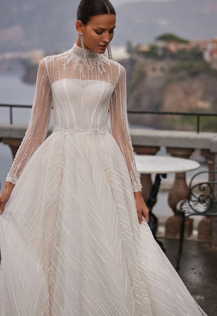 Eriossa Lace A-Line Wedding Gown with High Neck - Image 4