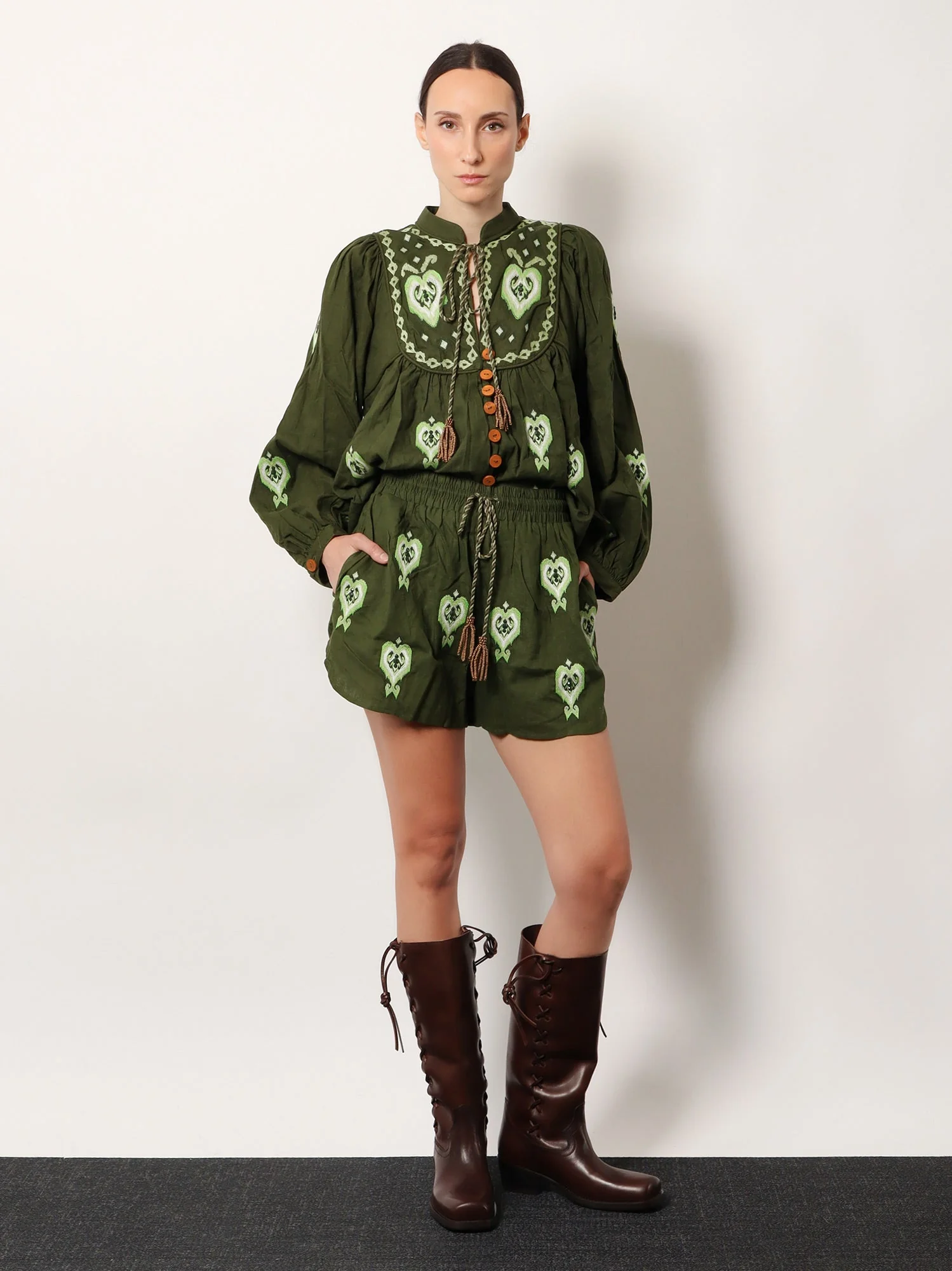 Farm Rio Embroidered Puff Sleeve Lenzing™ Ecovero™ Euroflax™ Shirt - Image 2