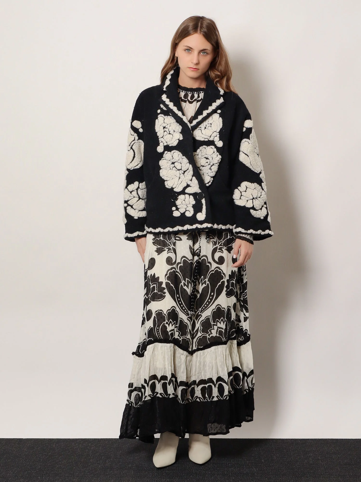 Farm Rio Wool Blend Coat With Floral Arabesque Motif - Image 2