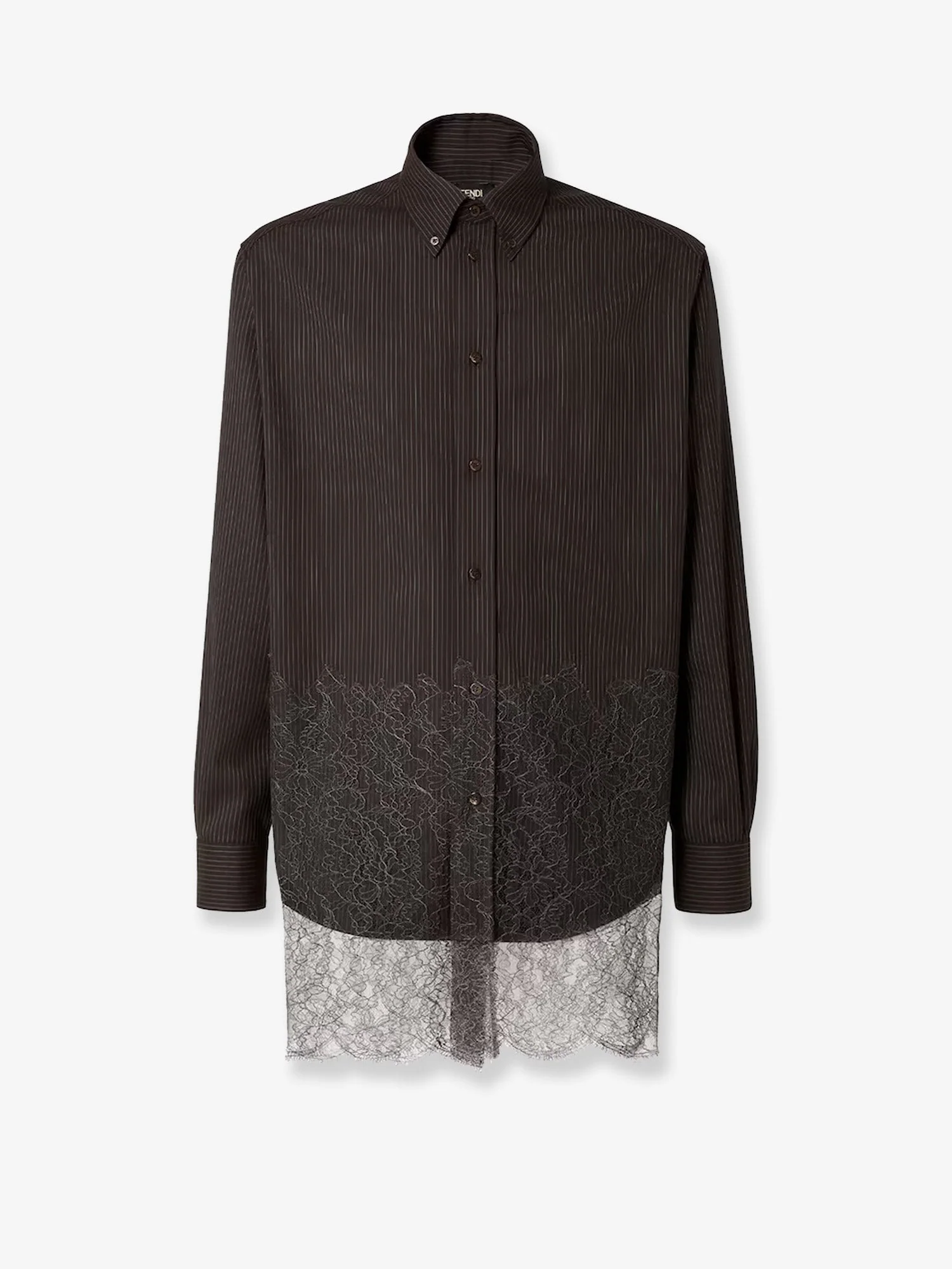 Fendi Pinstriped Wool Shirt With Lace Insert