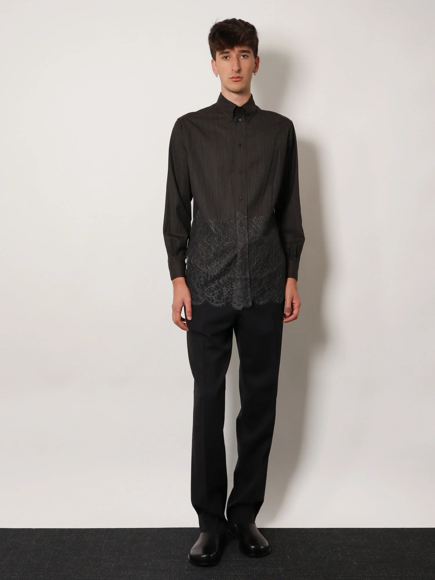 Fendi Pinstriped Wool Shirt With Lace Insert - Image 2
