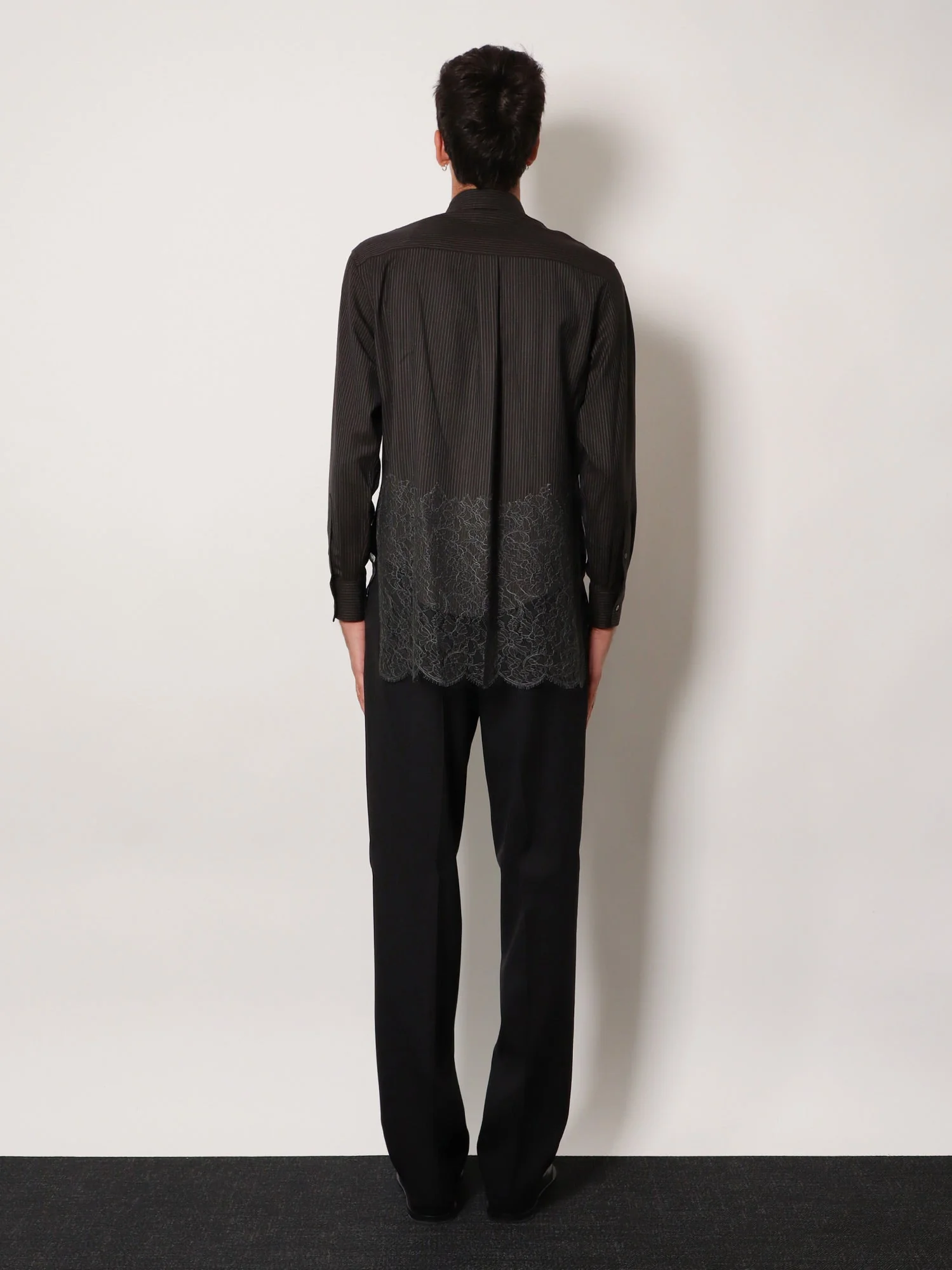 Fendi Pinstriped Wool Shirt With Lace Insert - Image 3