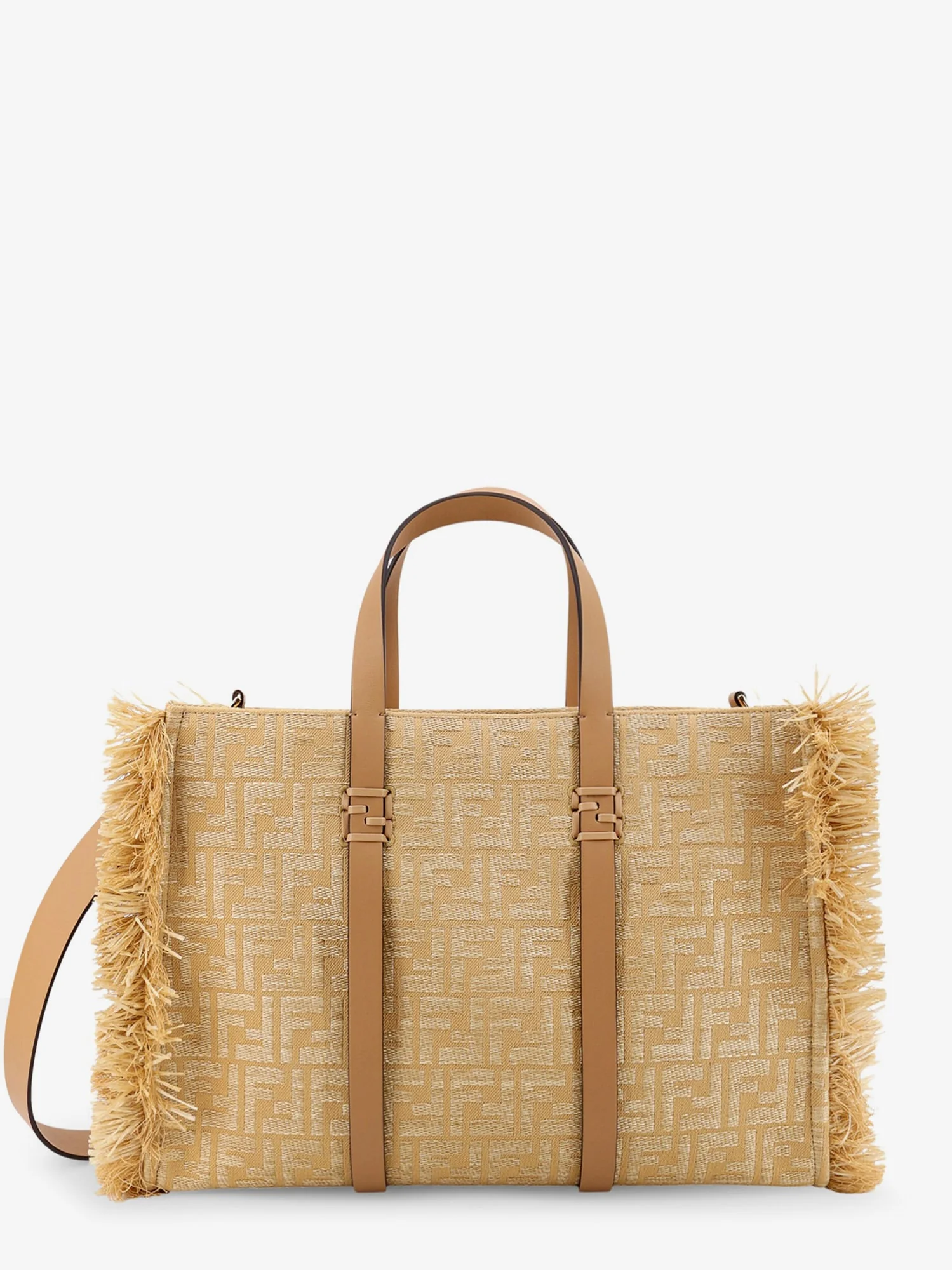 Fendi Summer Tote Rafia Shoulder Bag With All-Over Ff Logo