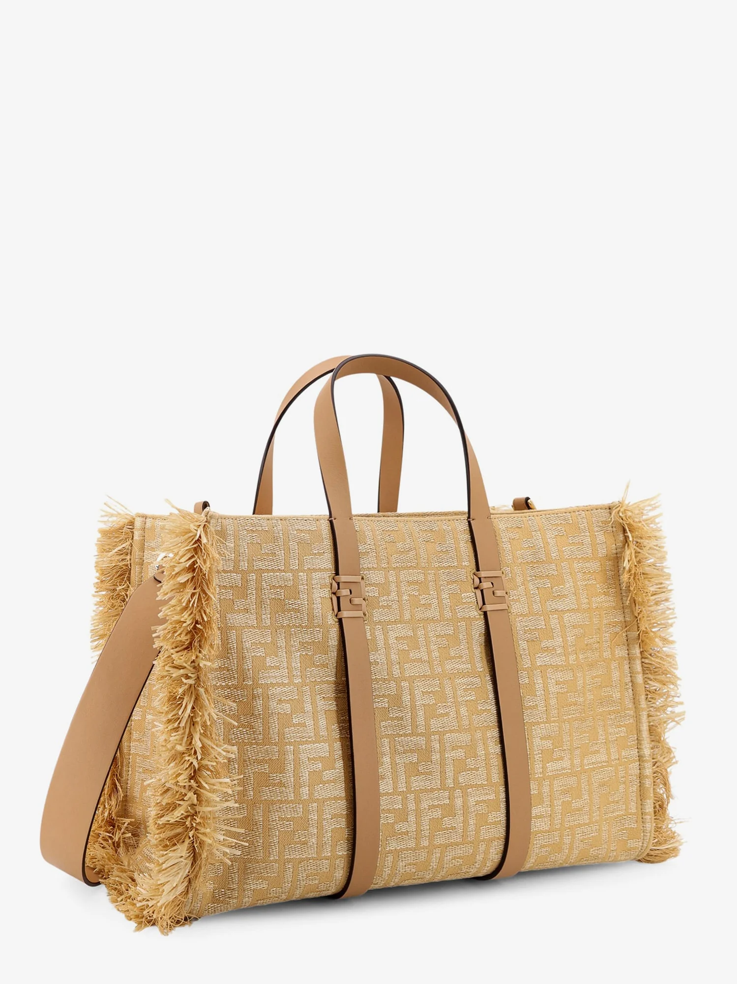 Fendi Summer Tote Rafia Shoulder Bag With All-Over Ff Logo - Image 3