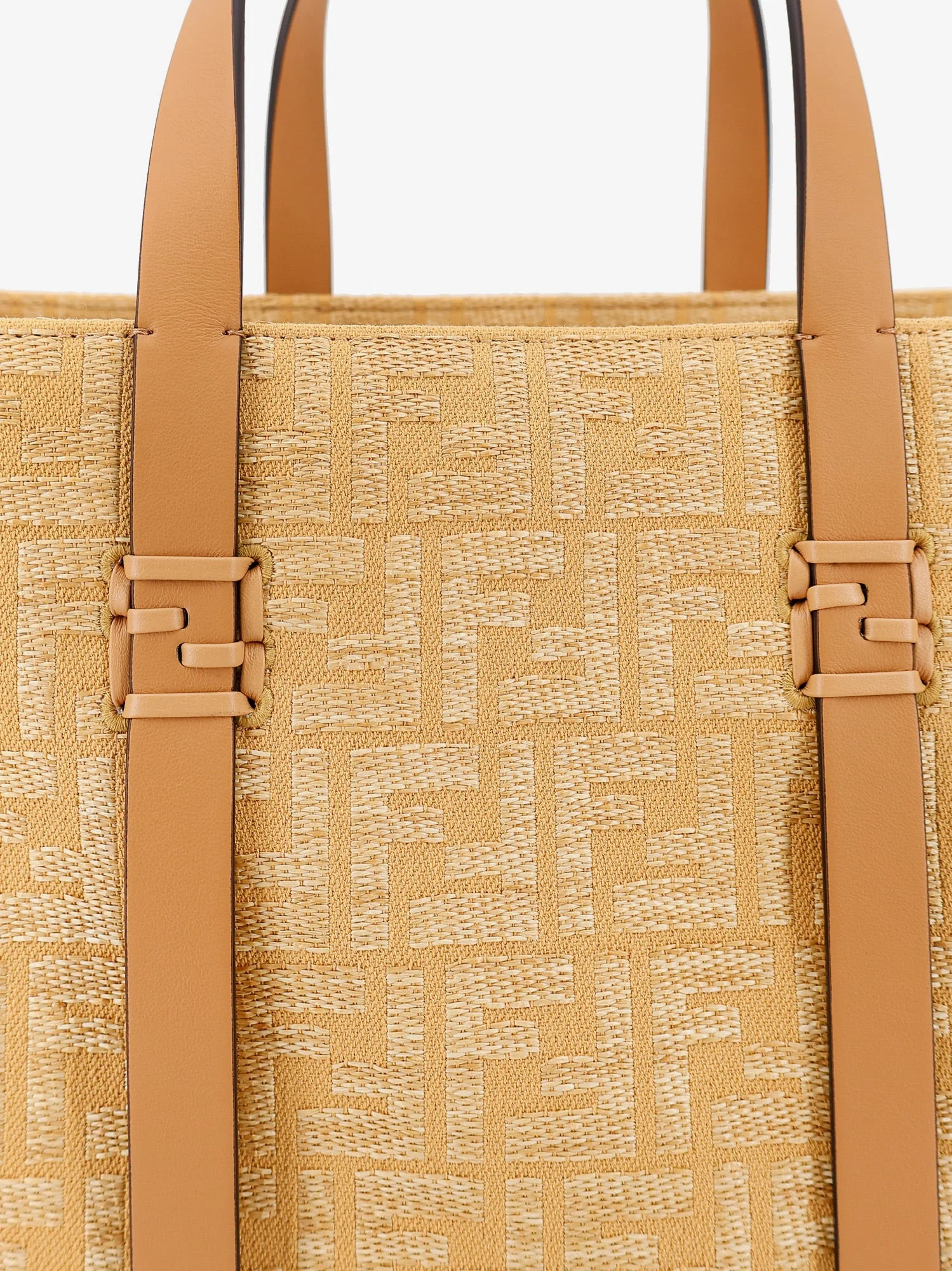 Fendi Summer Tote Rafia Shoulder Bag With All-Over Ff Logo - Image 5