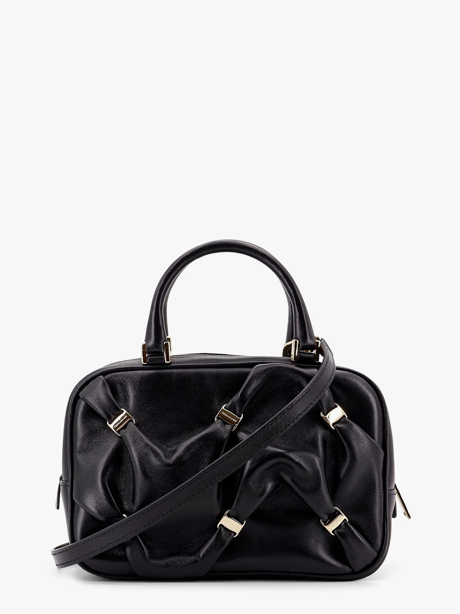 Ferragamo Leather Handbag With Draped Details Secured By Mini Vara Bows - Image 2