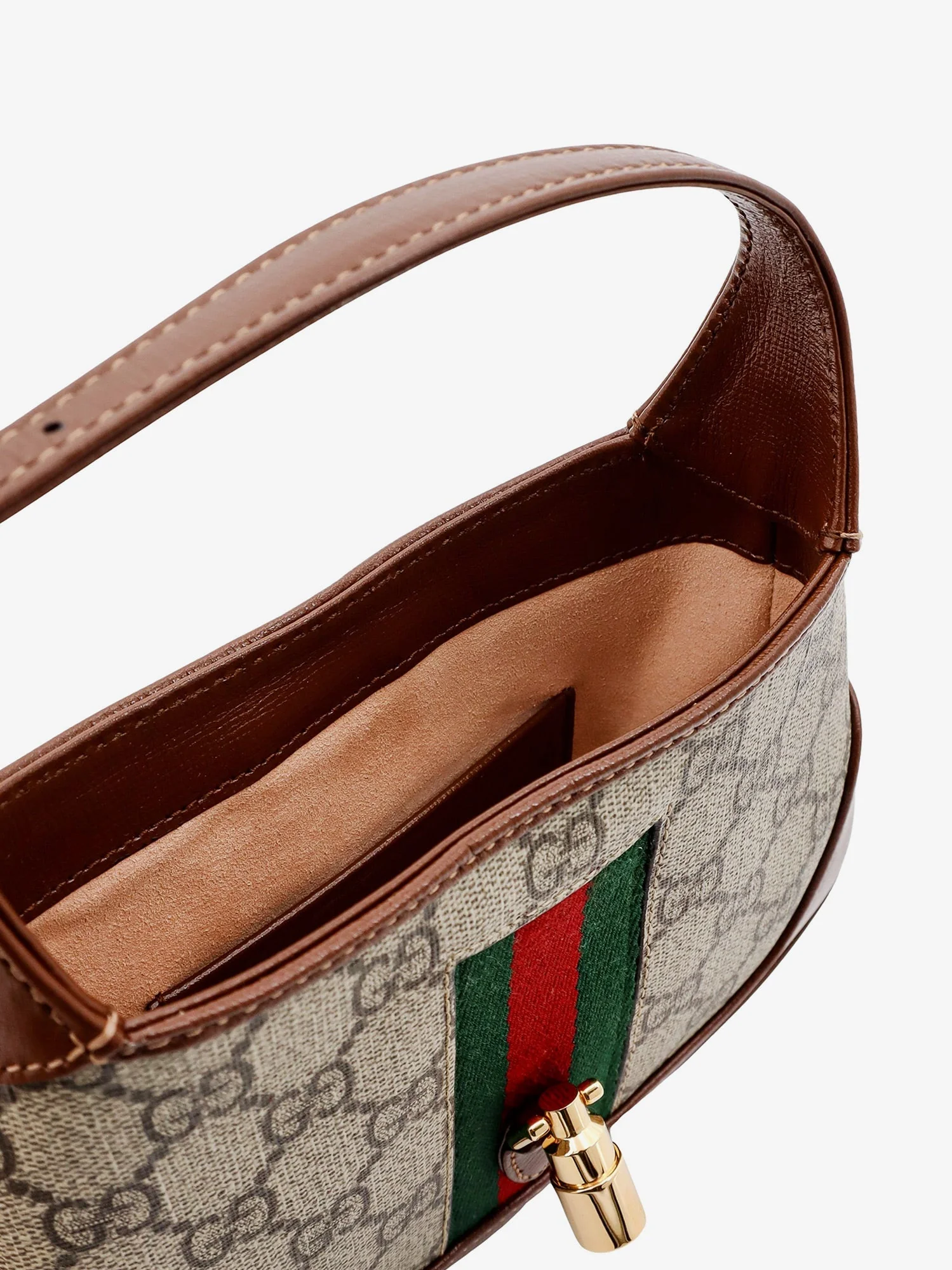 Gucci Gg Supreme Fabric And Leather Shoulder Bag With Iconic Web Band - Image 5
