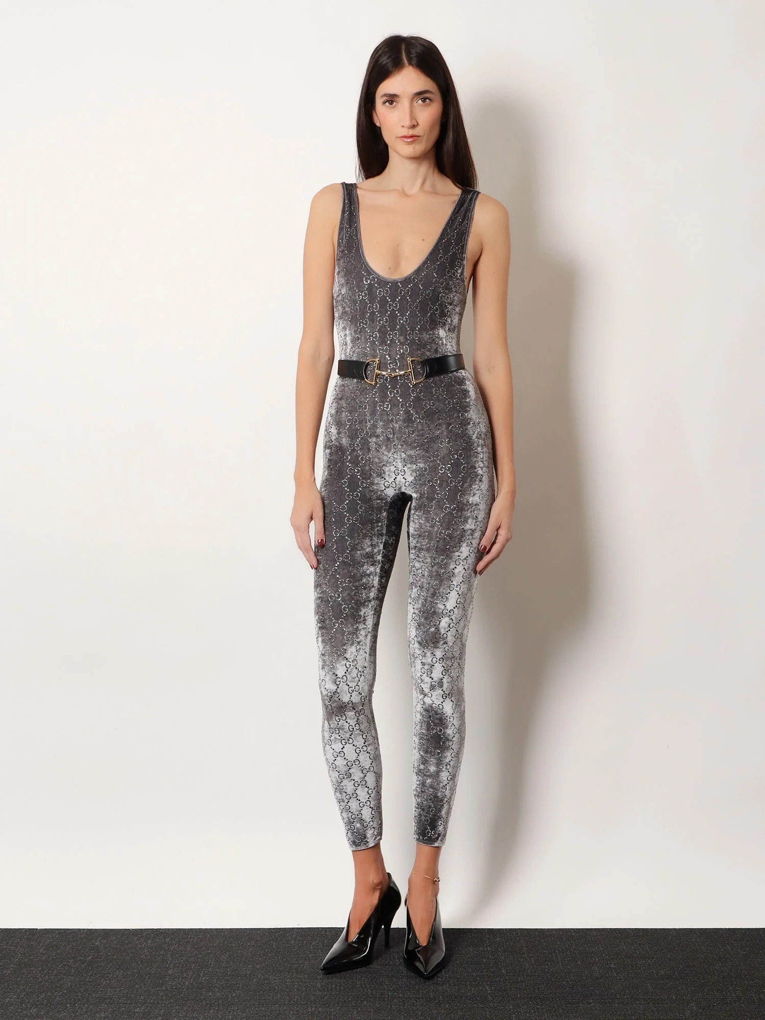 Gucci Stretch Chenille Jumpsuit With All-Over Crystals - Image 2
