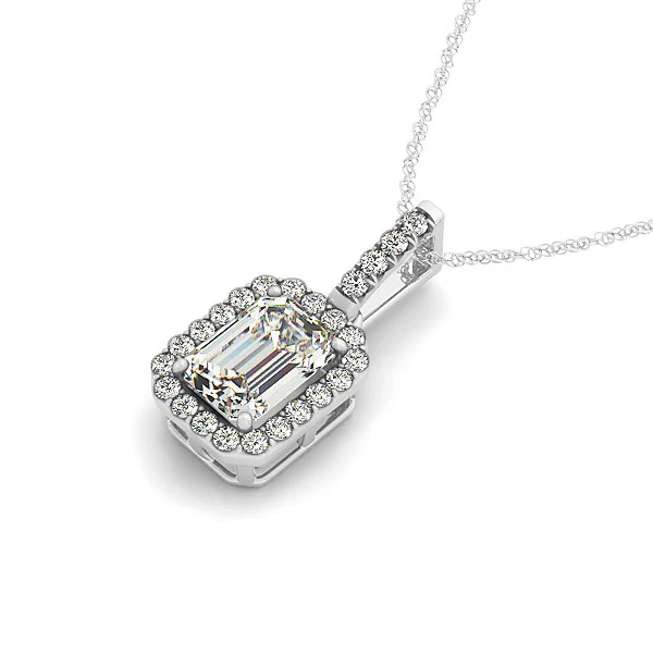 Emerald Cut Center Diamond Necklace in 14k White Gold (1 1/5 cttw) - Image 2