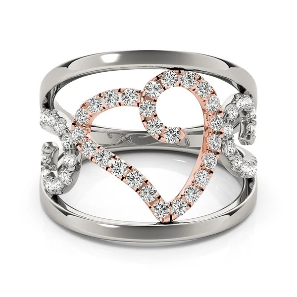 Heart Motif Filigree Style Diamond Ring in 14k White And Rose Gold (1/4 cttw) - Image 2