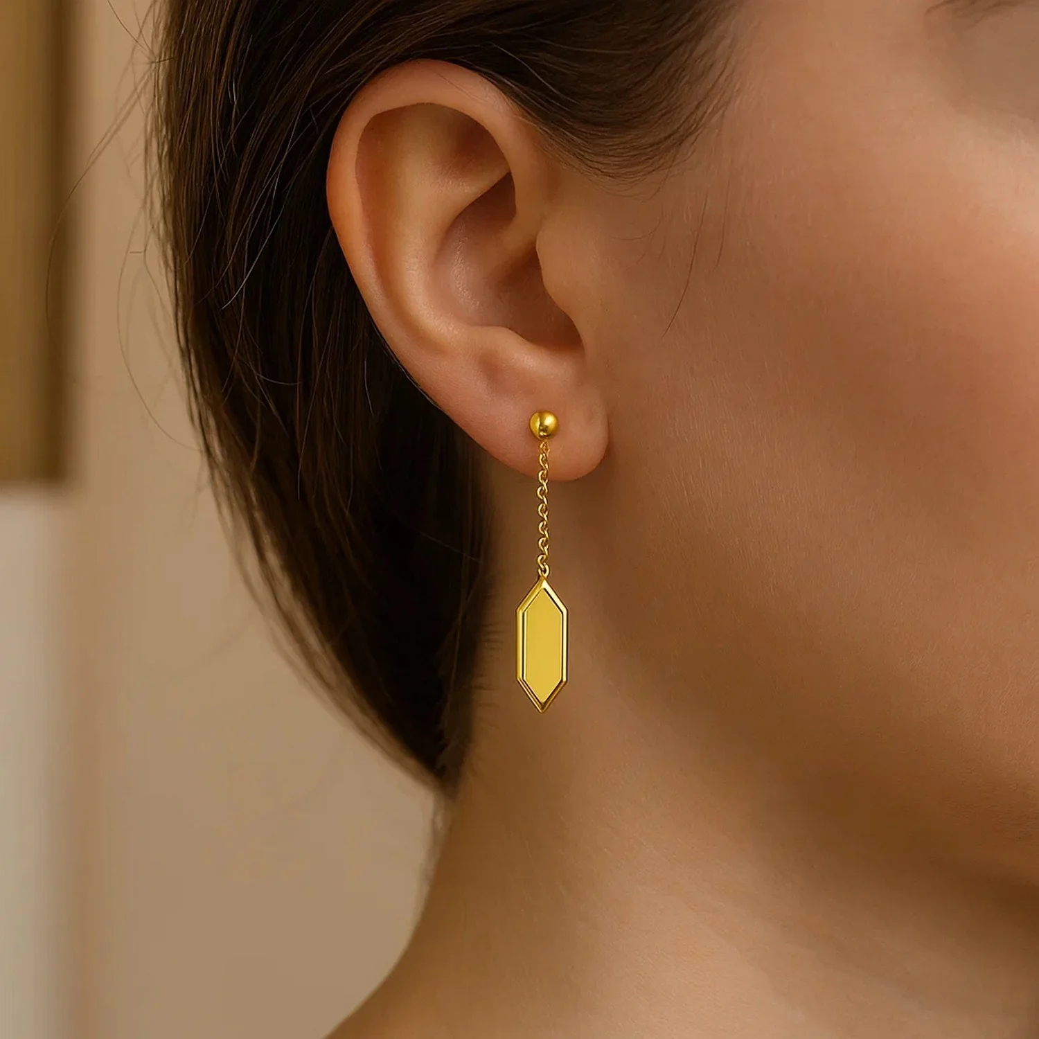 Hexagon Drop Earrings in 14K Yellow Gold - Image 4