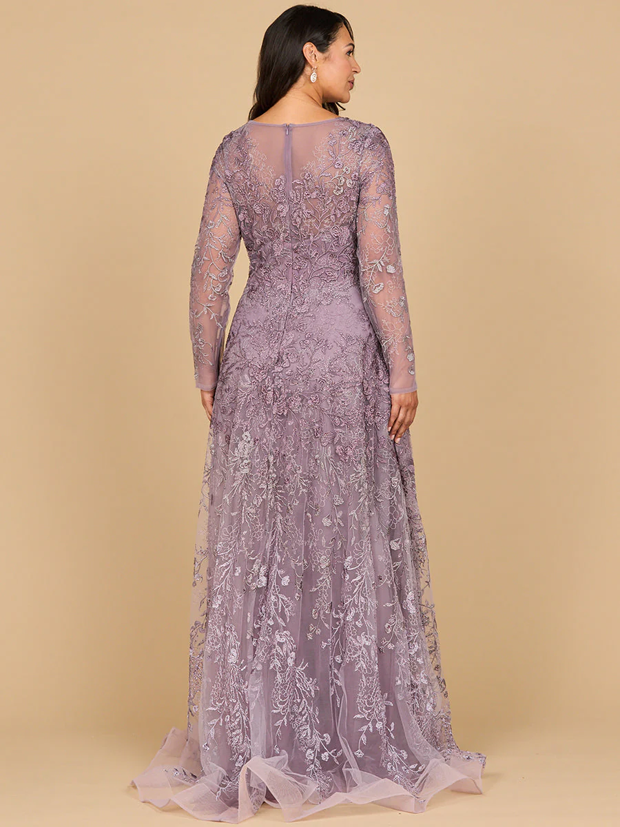 Lara 28878 Long Sleeve V-Neck Ombre Lace Gown - Image 2