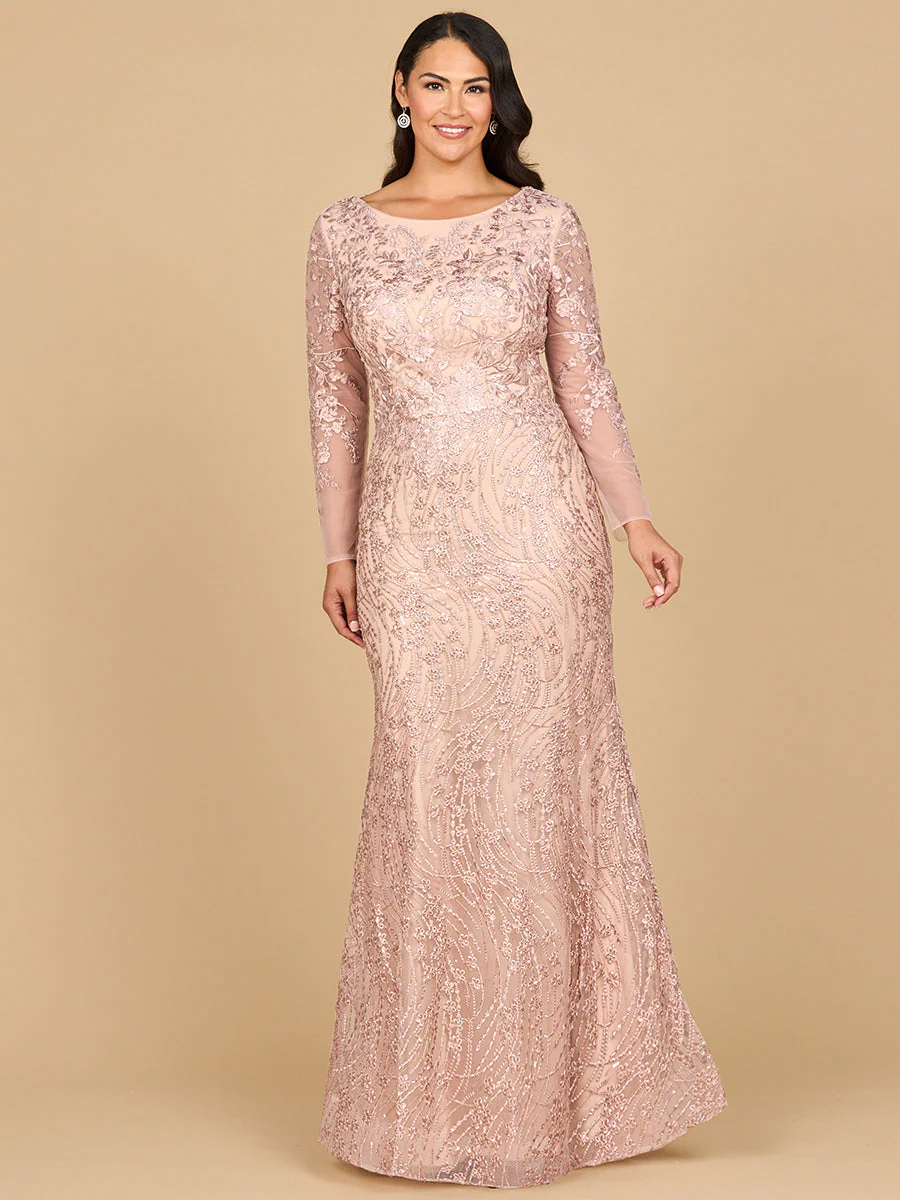 Lara 28883- Long Sleeve Gown with Overskirt & Illusion Neckline - Image 5