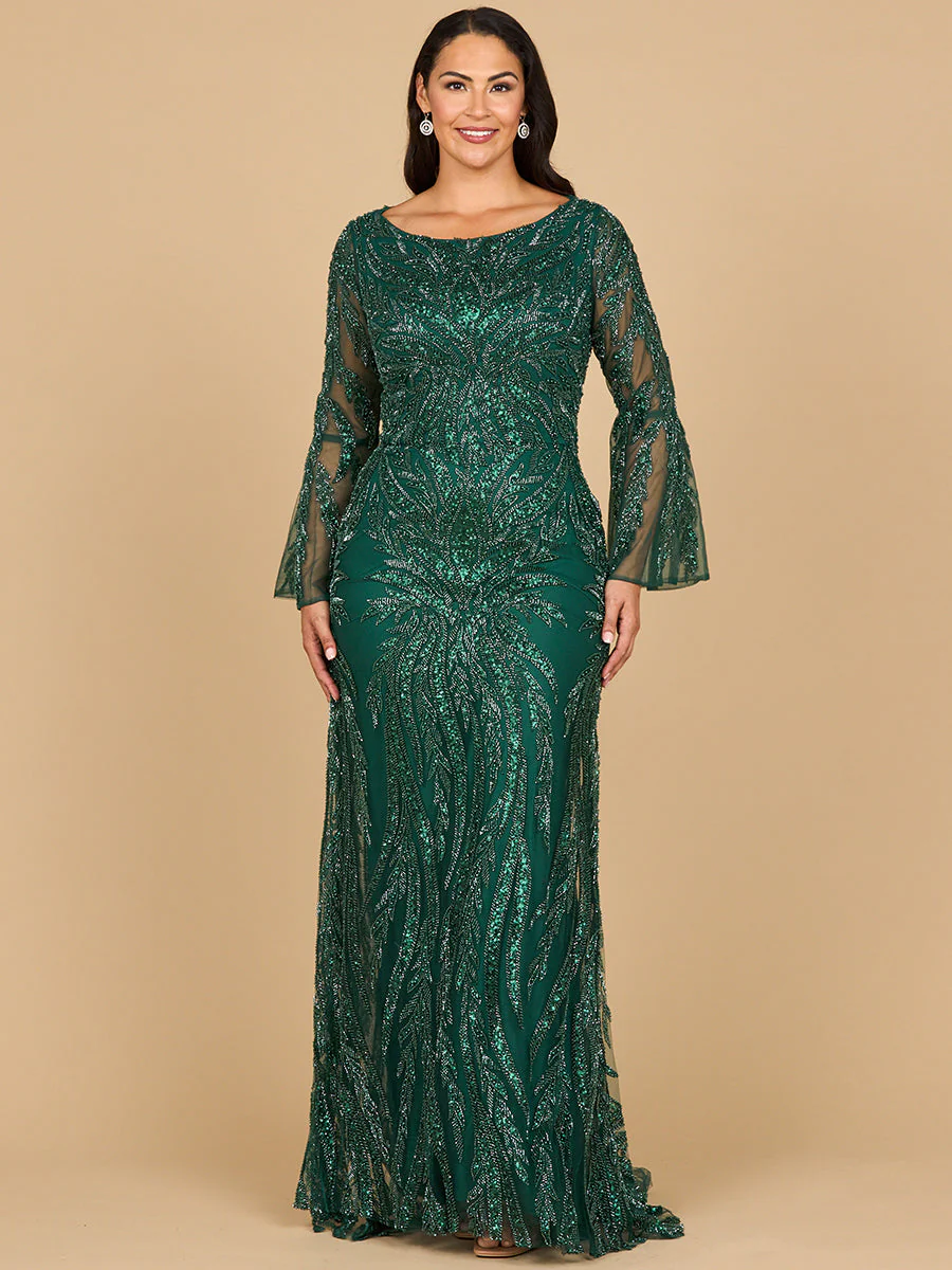 Lara 28887 High Neck Beaded Dress with Bell Sleeves - Image 3