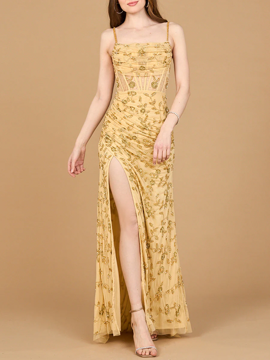 Lara Beaded Corset Gown with Slit - Image 3
