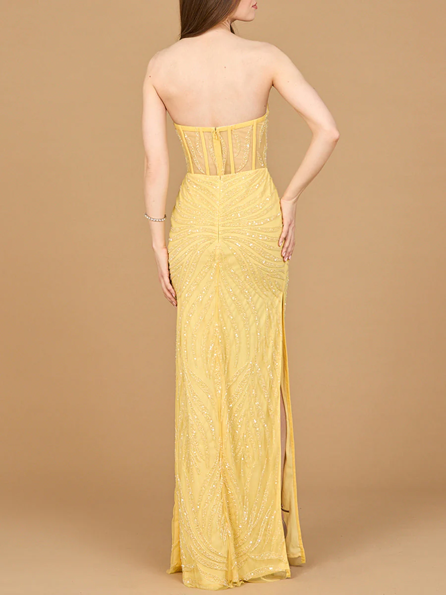 Lara Beaded Corset Prom Dress with Slit - Image 3