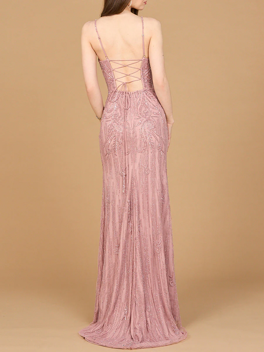 Lara Beaded Lace-up Dress with Slit - Image 2