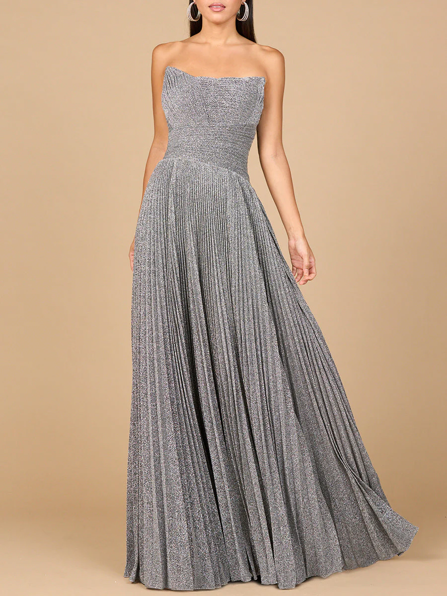 Lara Flowing Pleated Strapless Dress - Image 3