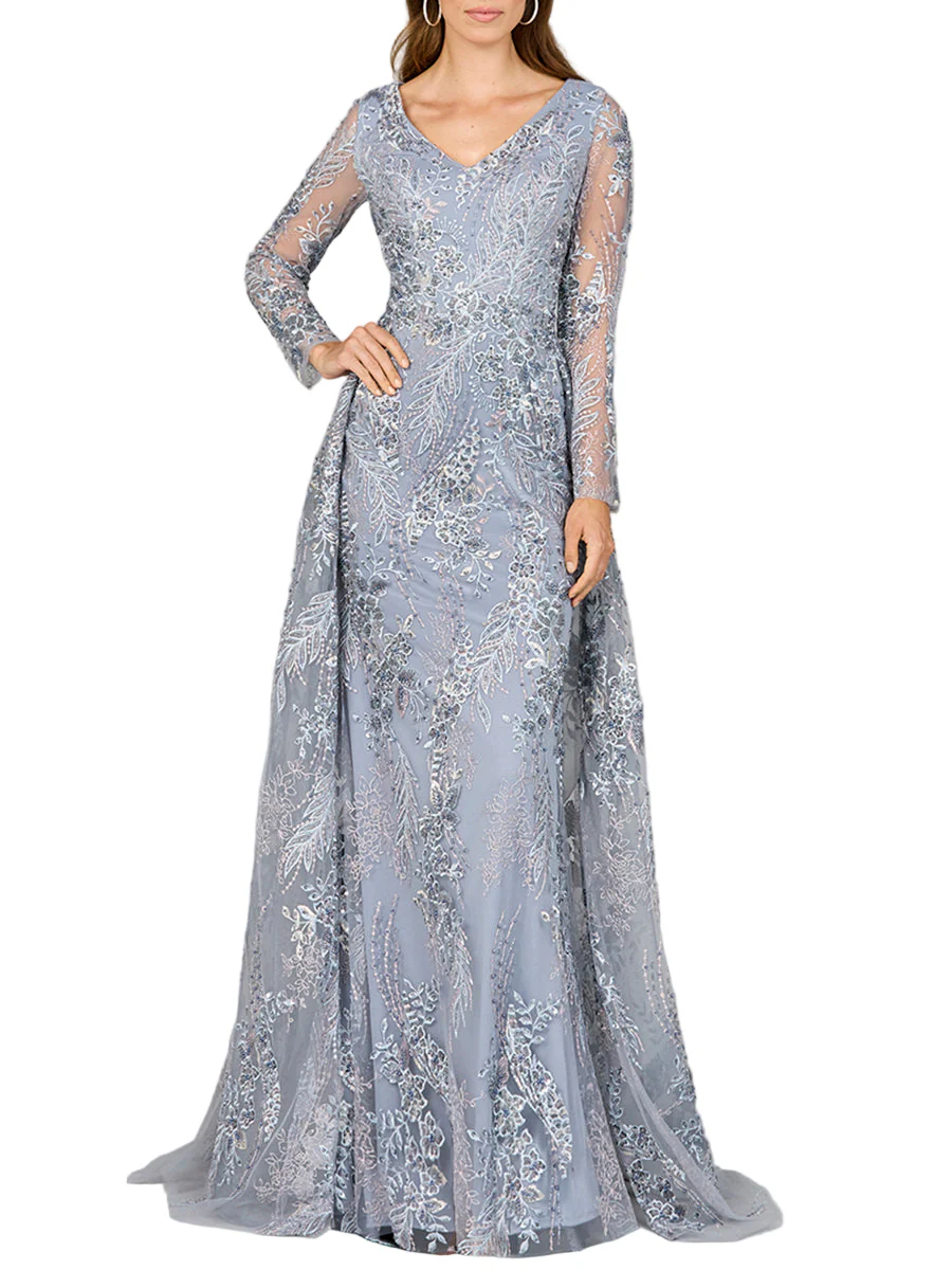 Lara Lace Long Sleeve Gown with Overskirt