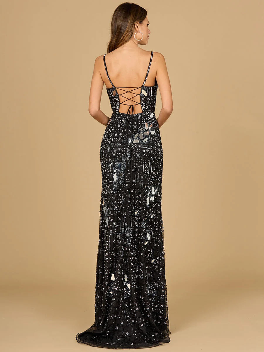 Lara Mirror Beaded Gown With High Slit - Image 3