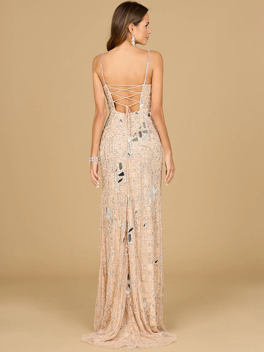 Lara Mirror Beaded Gown With High Slit - Image 5