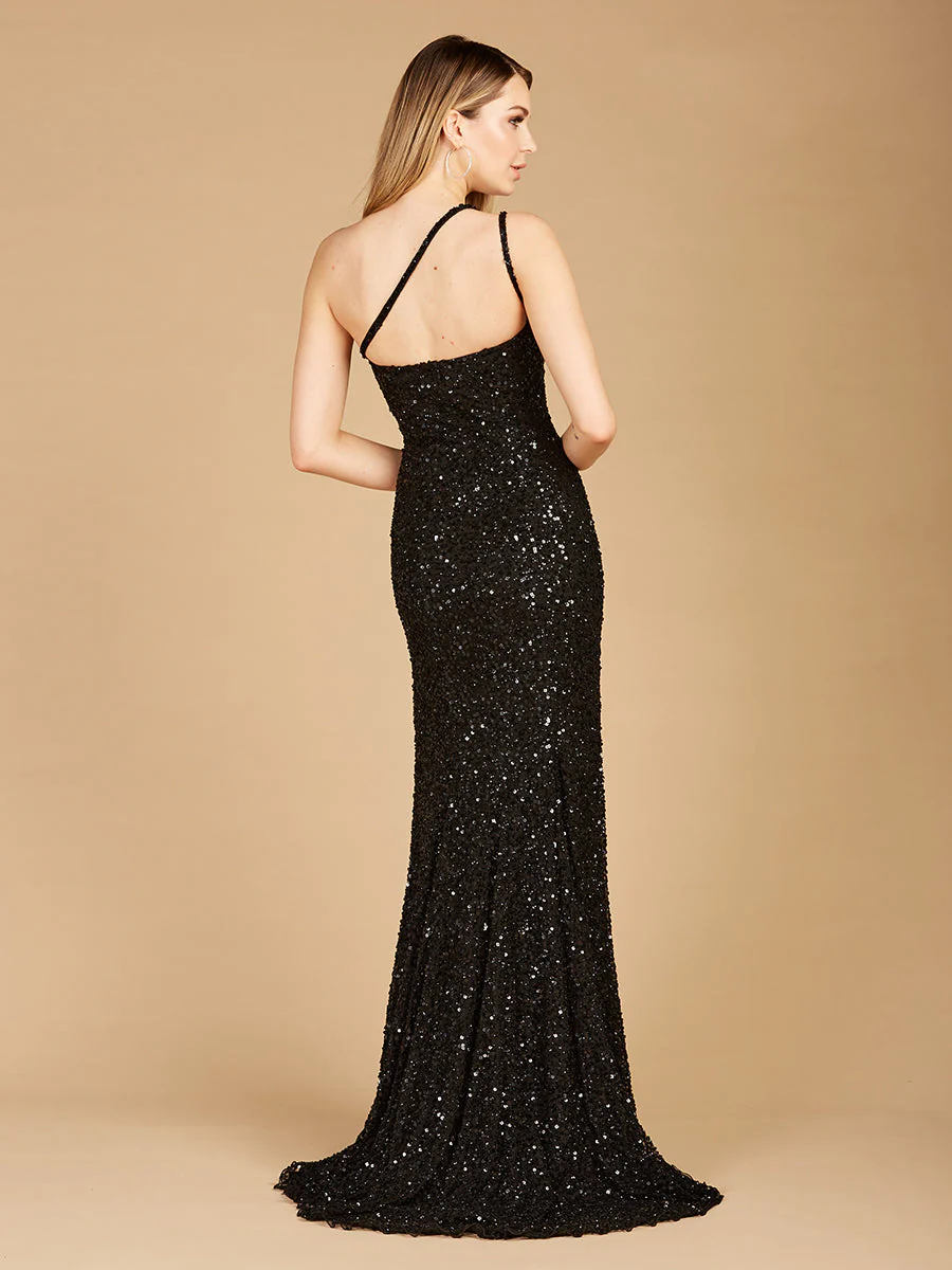 Lara One-Shoulder Beaded Gown with Slit - Image 5