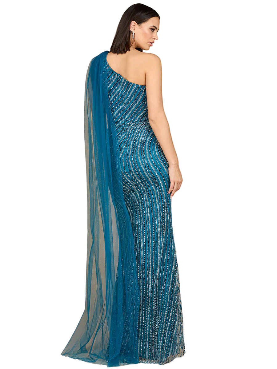Lara One Shoulder Fitted Gown in Blue - Image 2