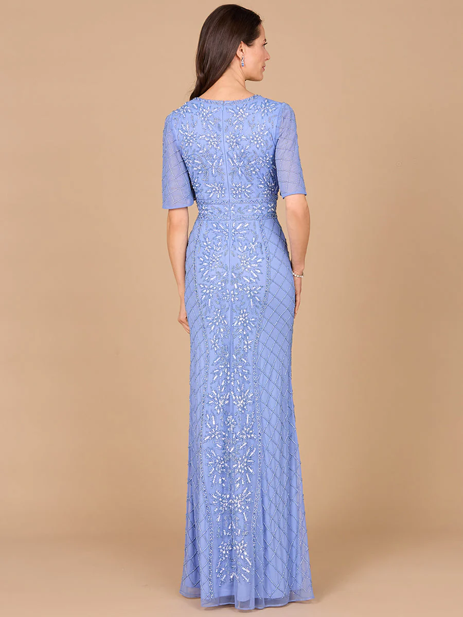 Lara V-Neck Cape Sleeve Beaded Gown - Image 3