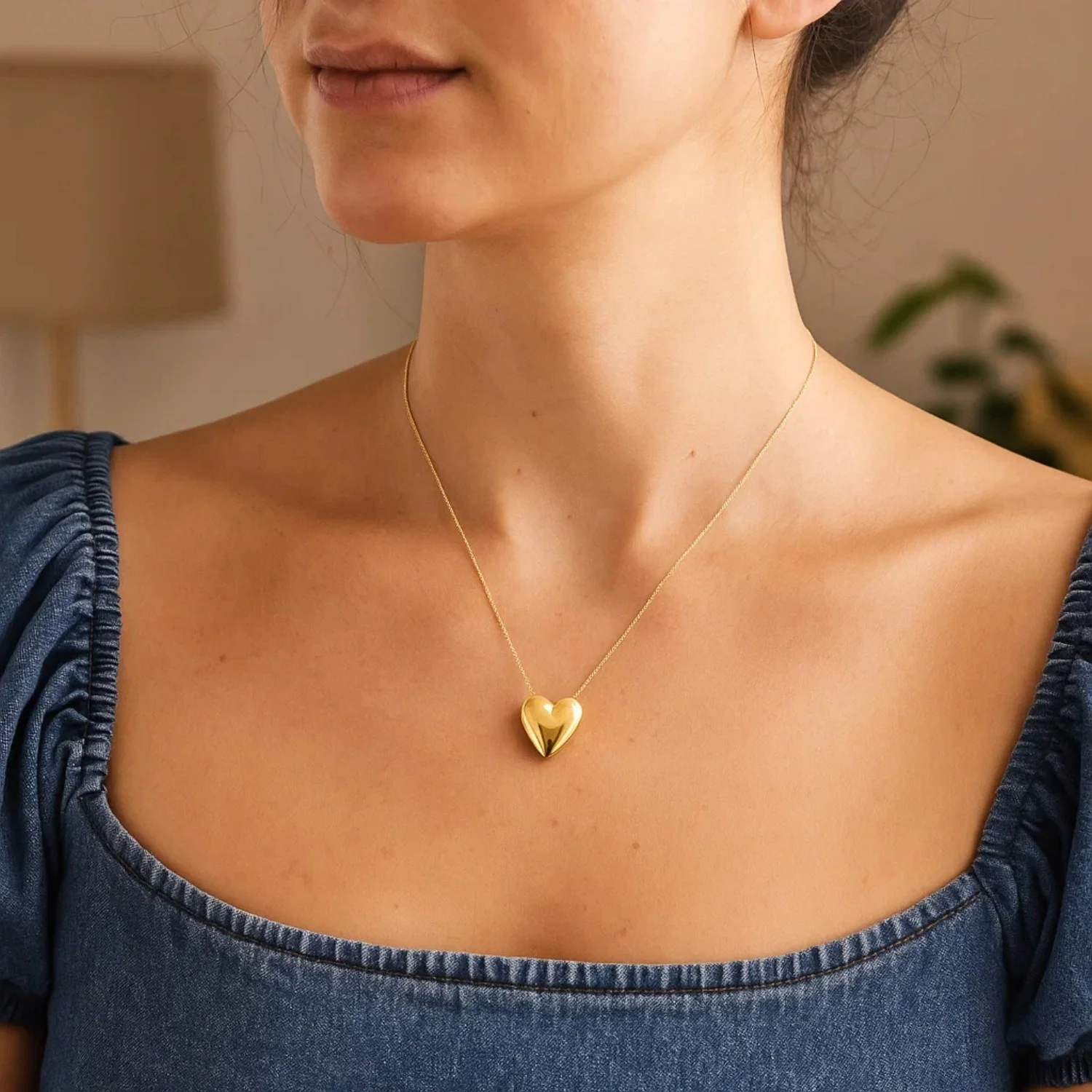 Large Puffed Heart Necklace in 14K Yellow Gold - Image 19