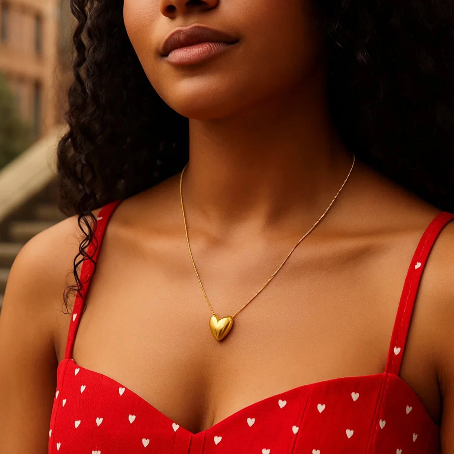 Large Puffed Heart Necklace in 14K Yellow Gold - Image 23