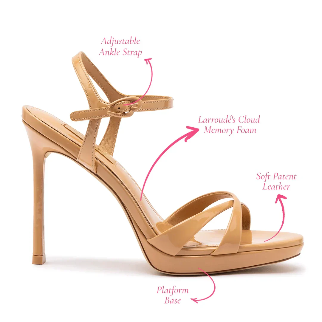 Larroude Angelina Sandal In Tan Patent Leather - Image 6