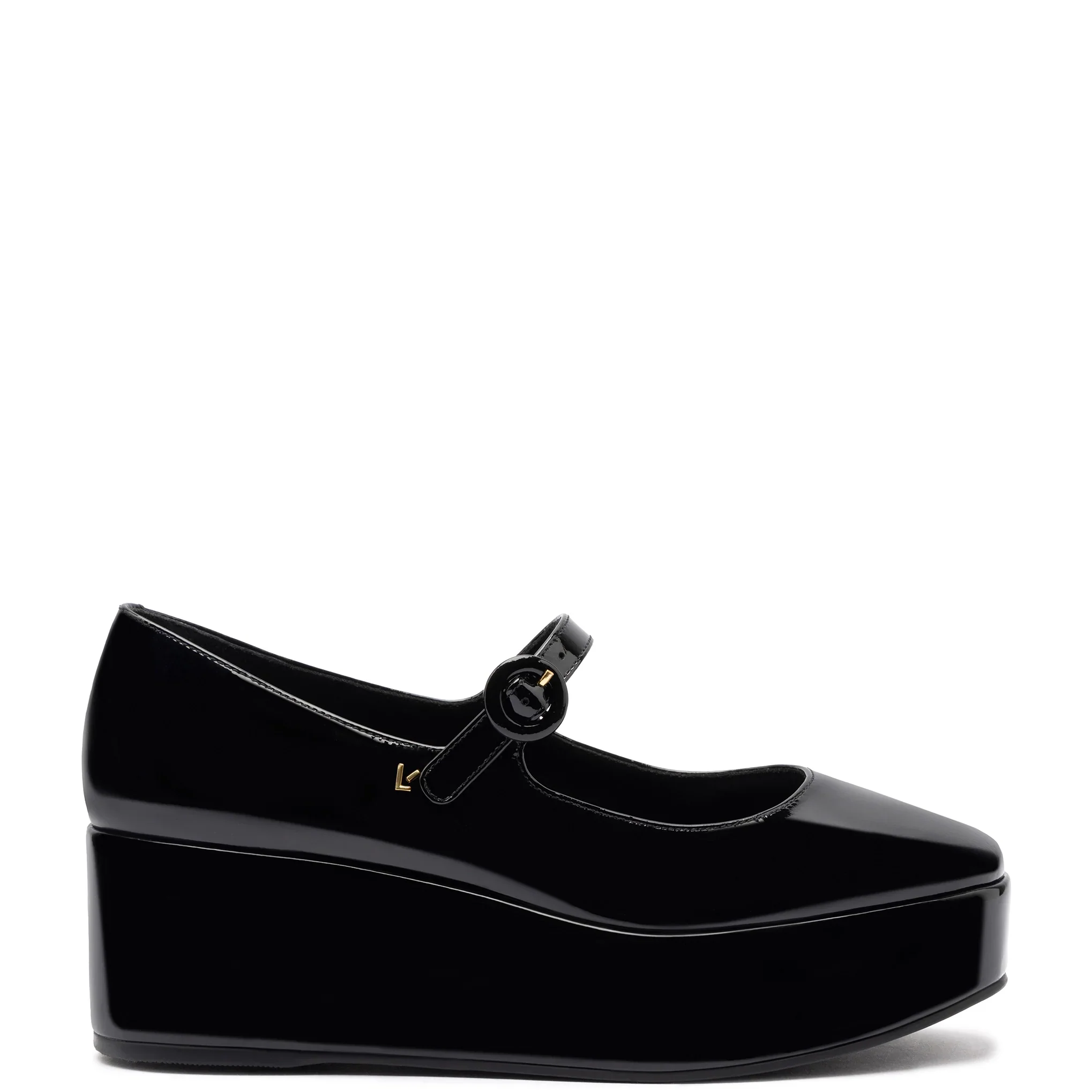 Larroude Blair Flatform Shoes In Black Patent Leather