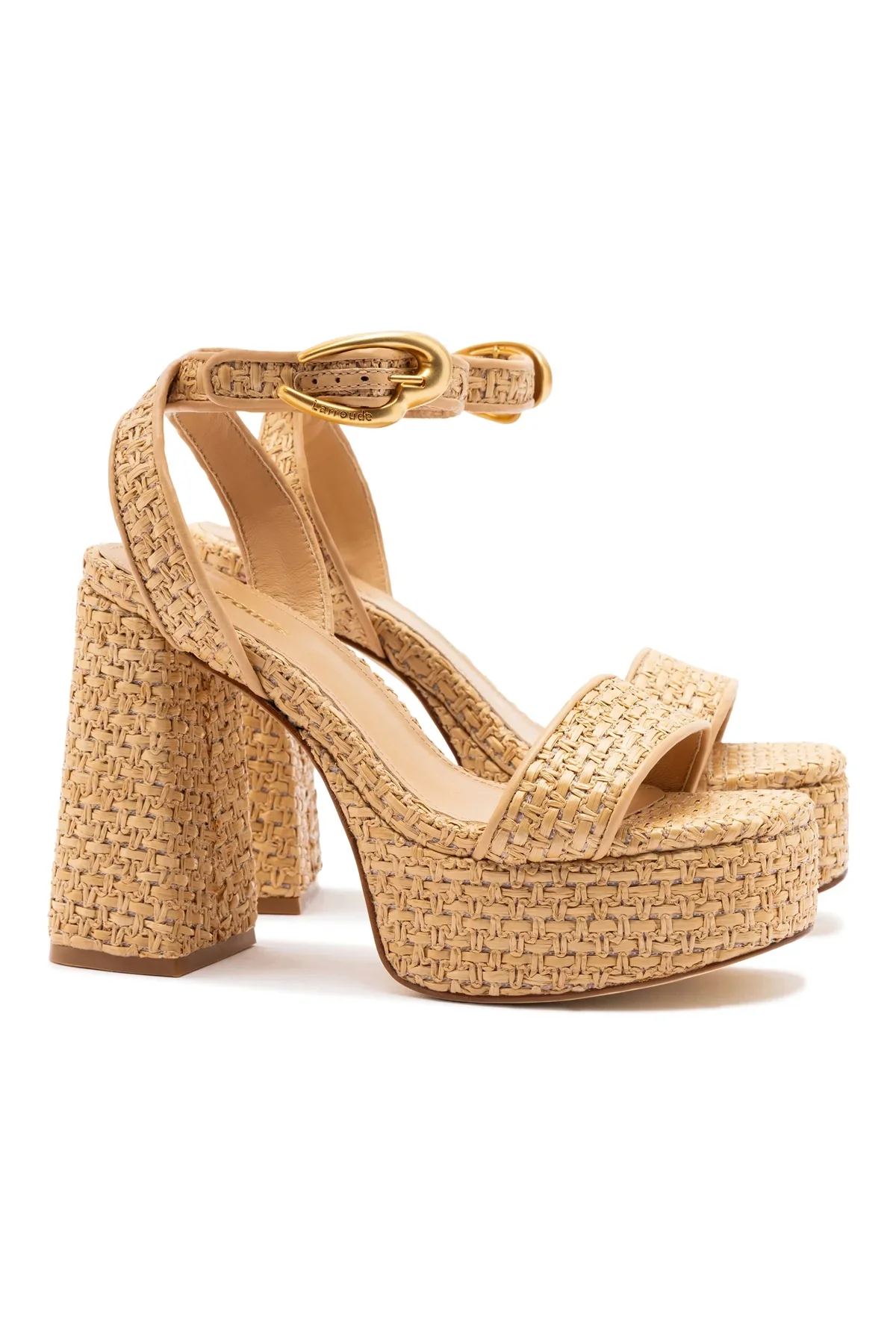 Larroude Dolly Verona Sandal In Raffia Beige Leather - Image 2