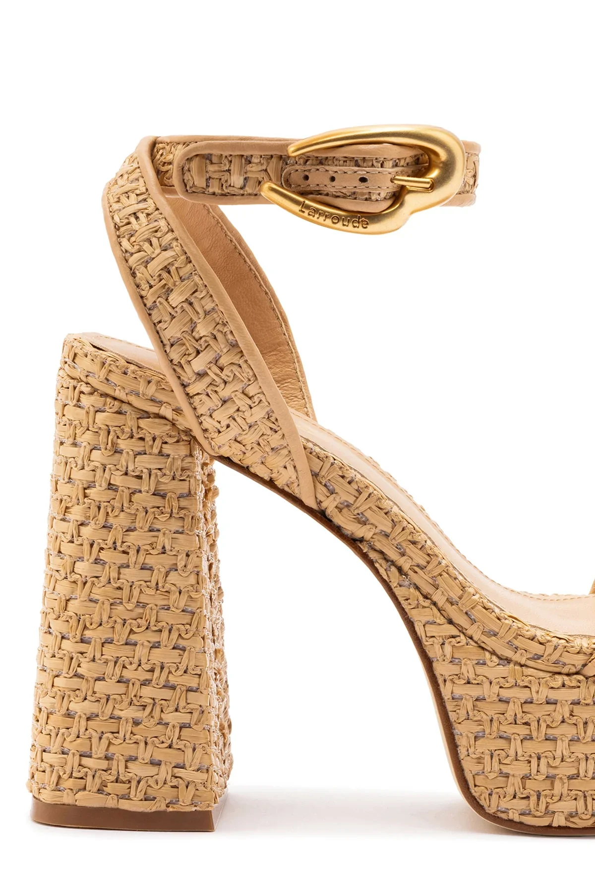 Larroude Dolly Verona Sandal In Raffia Beige Leather - Image 3