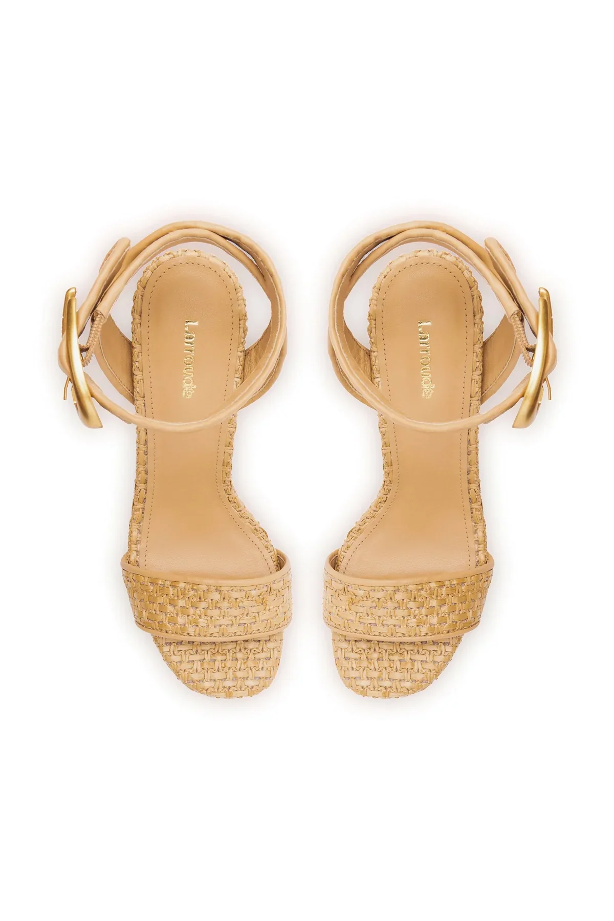 Larroude Dolly Verona Sandal In Raffia Beige Leather - Image 4