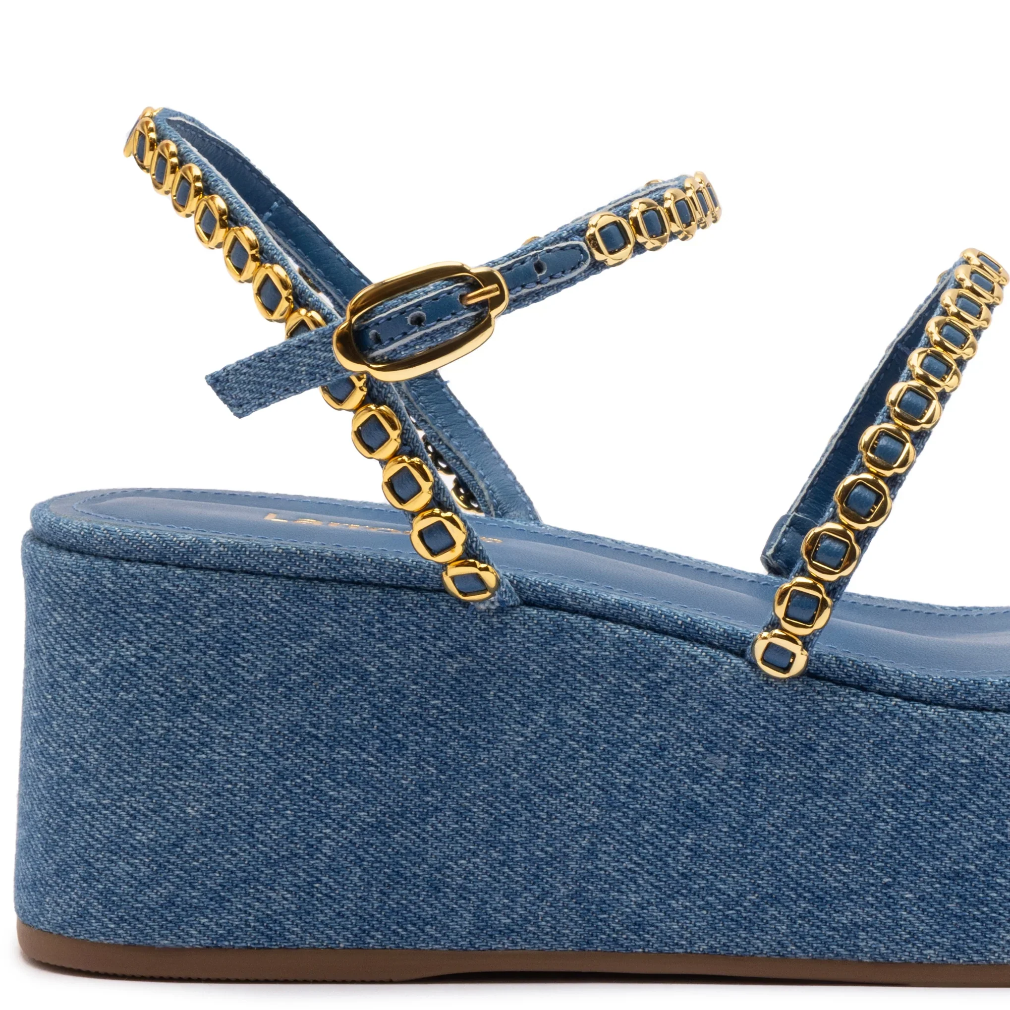 Larroude Gio Milanina Flatform Sandal In Blue Stoned Raffia - Image 4