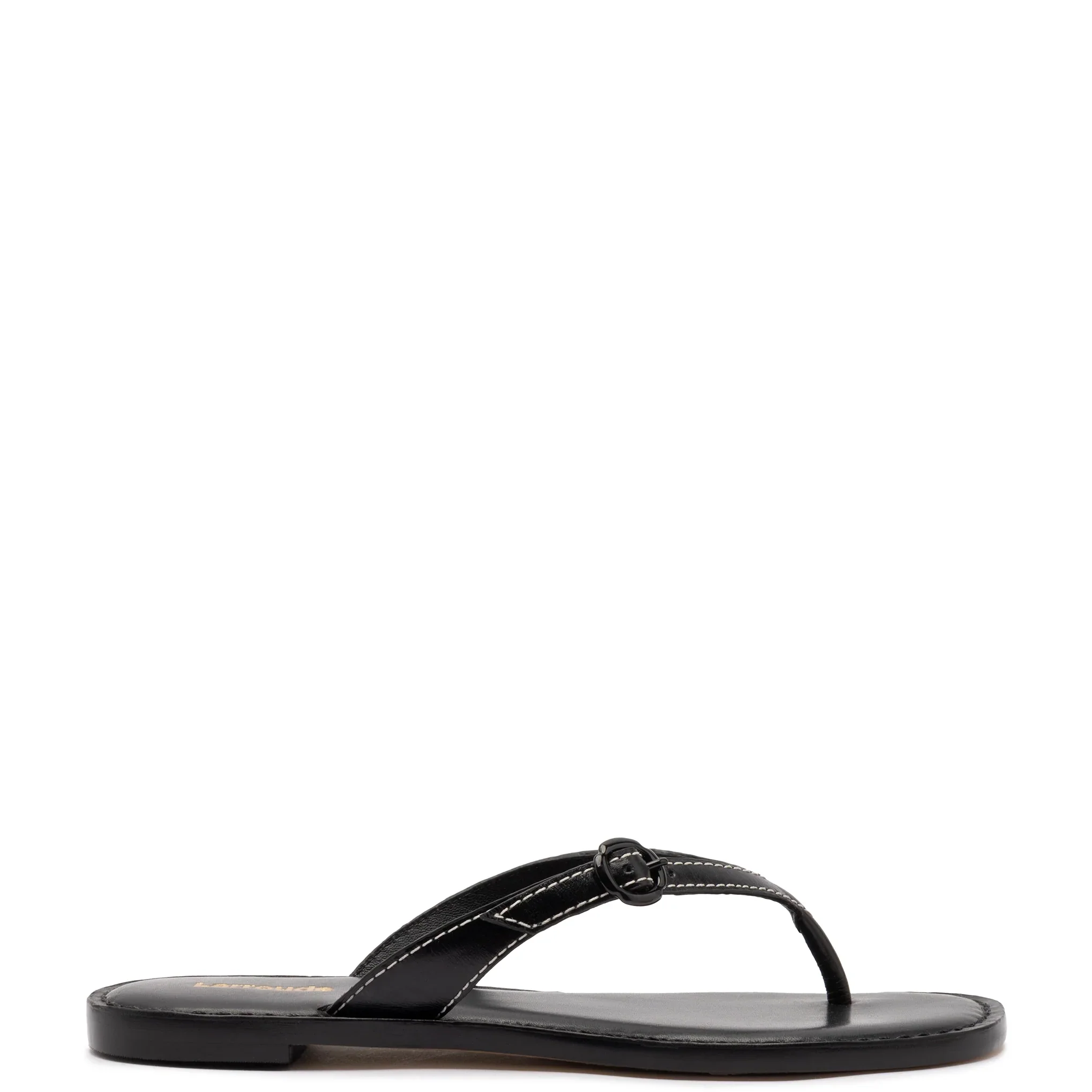 Larroude Mary Kate Flat Sandal In Black Leather